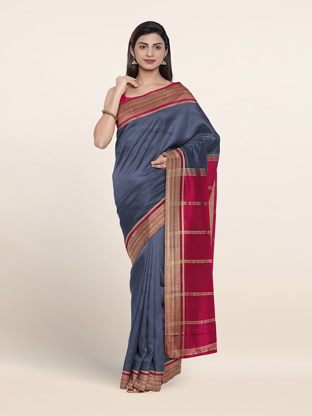 

Pothys Zari Border Pure Silk Saree, Grey