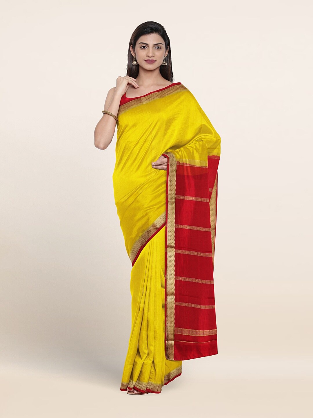 

Pothys Zari Bordered Pure Mysore Silk Saree, Yellow