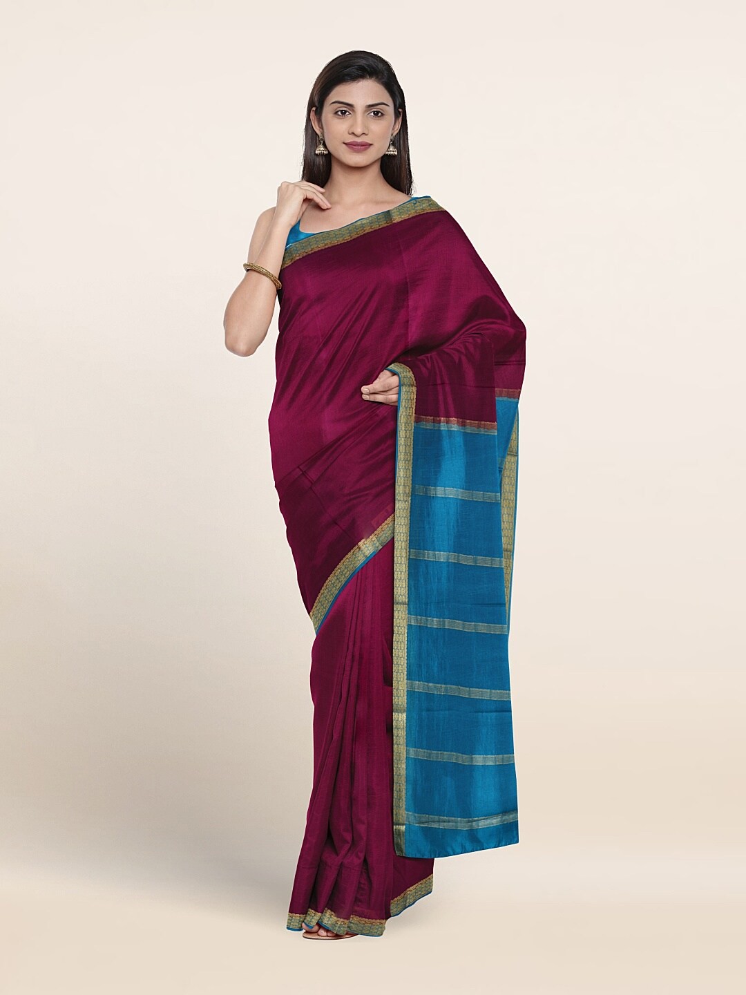 

Pothys Zari Bordered Pure Mysore Silk Saree, Purple