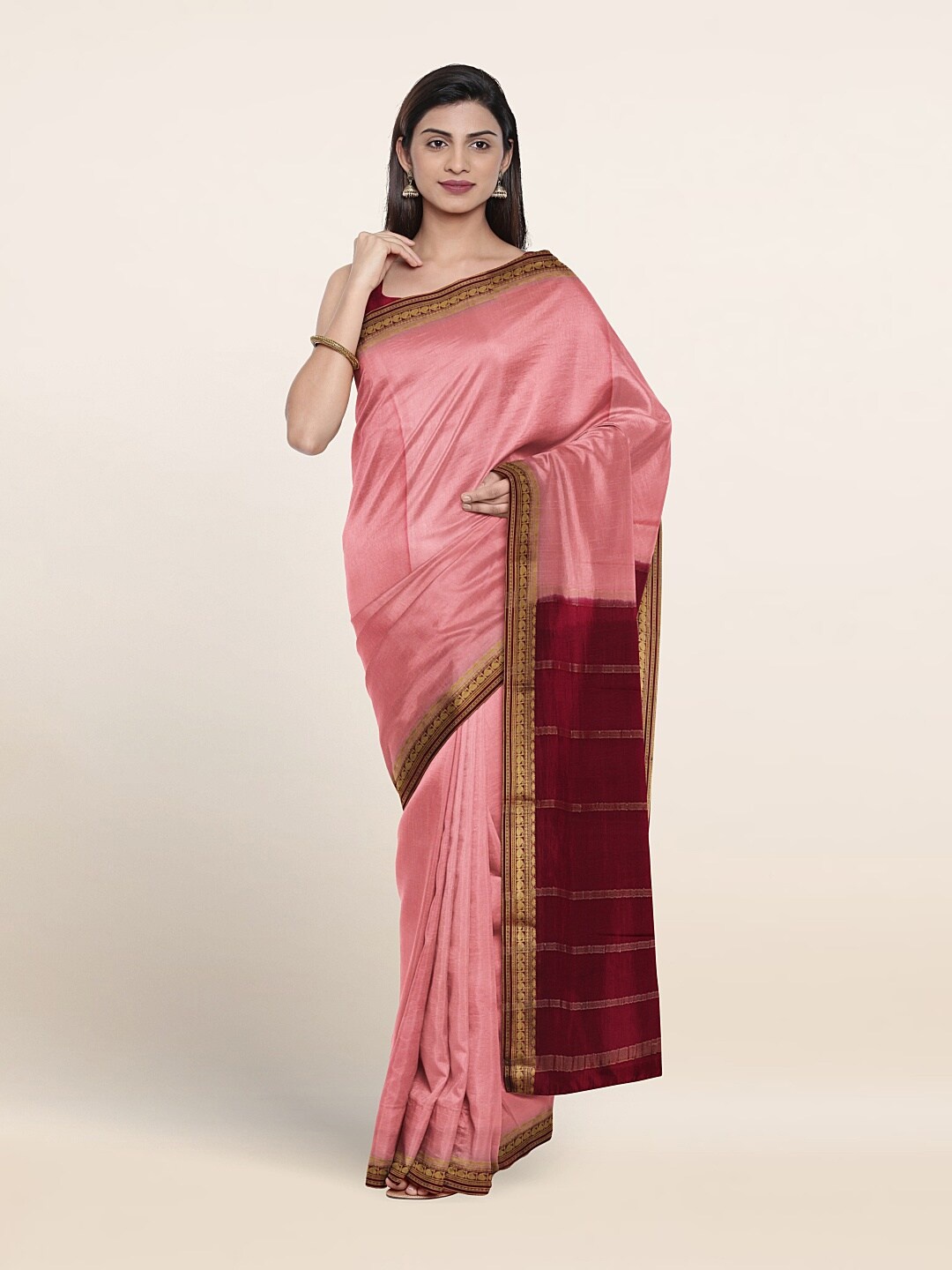 

Pothys Woven design Bordered Zari Pure Silk Saree, Peach