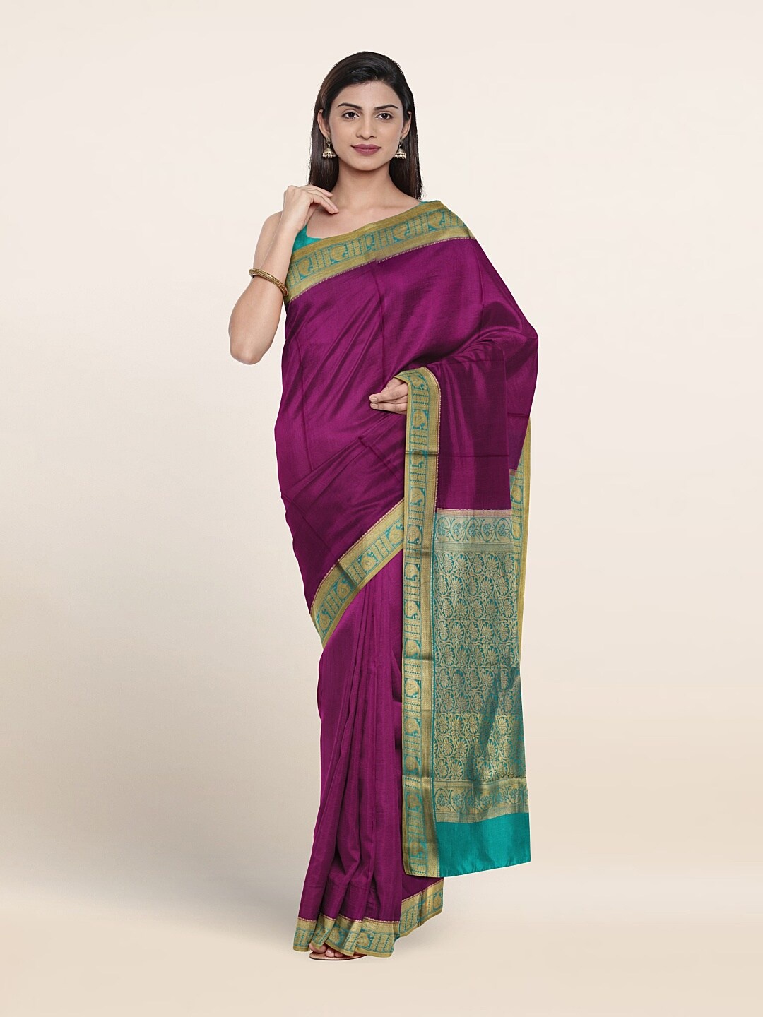 

Pothys Woven design Bordered Zari Pure Silk Saree, Purple