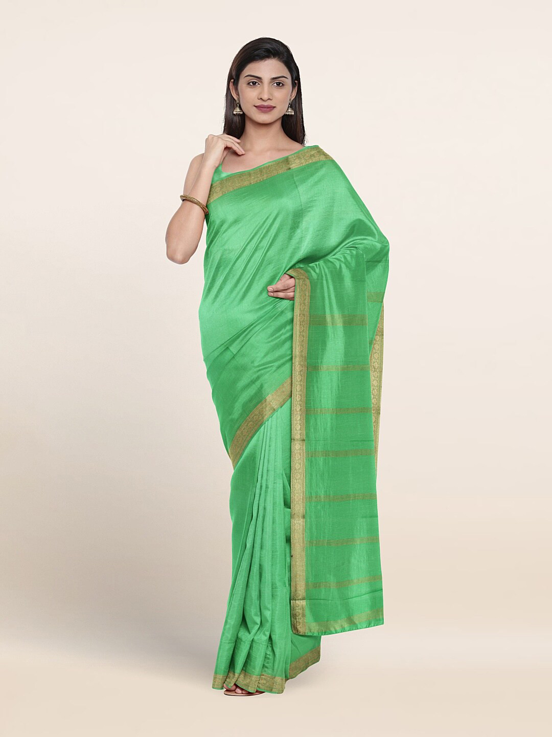 

Pothys Woven design Bordered Zari Pure Silk Saree, Green
