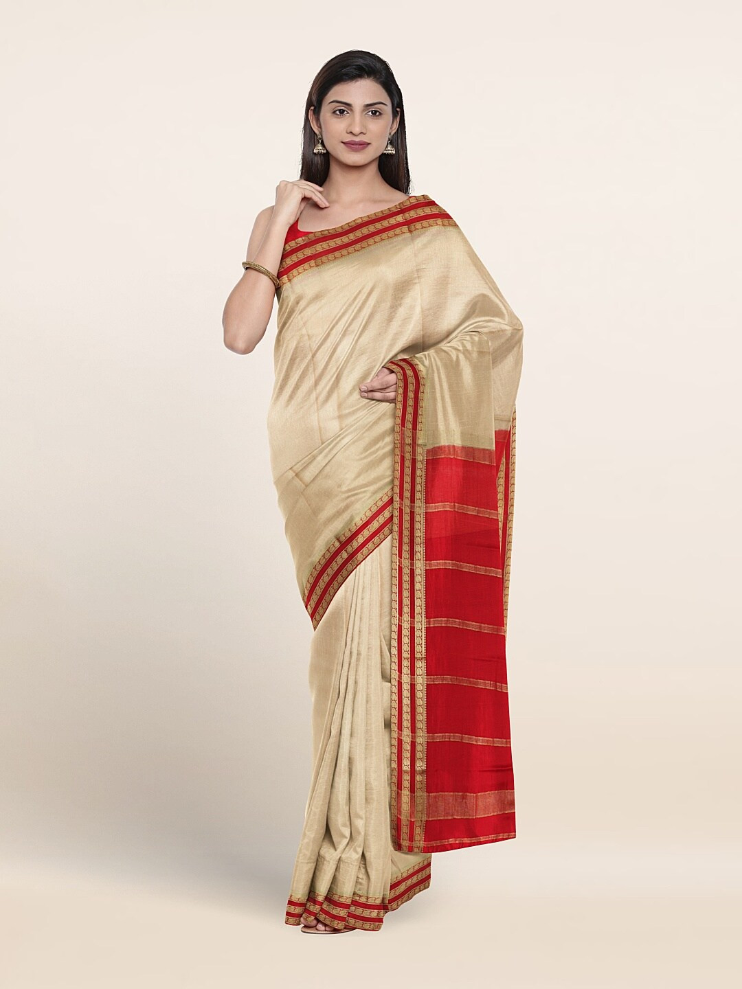 

Pothys Zari Pure Mysore Silk Saree, Cream