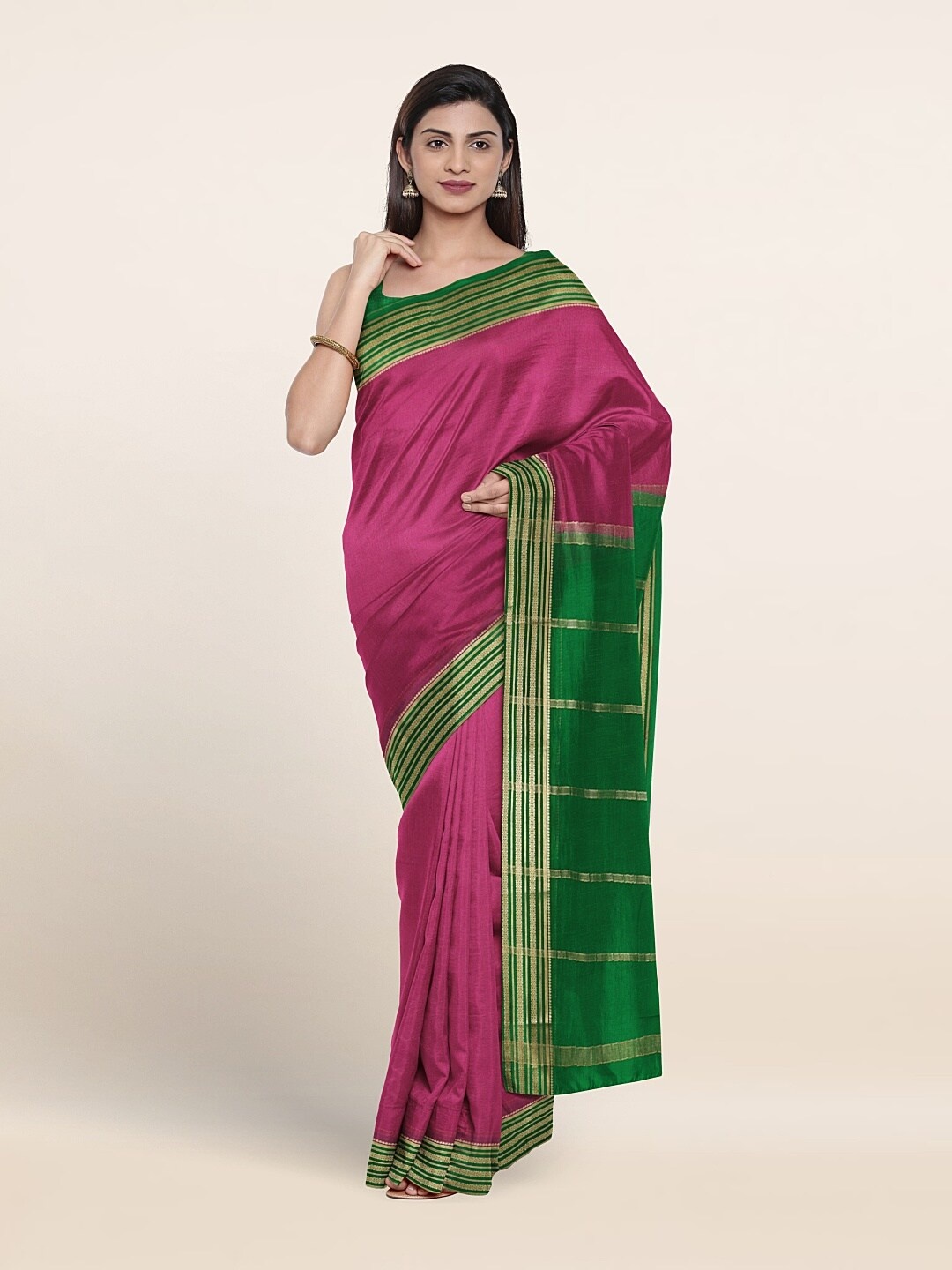 

Pothys Zari Pure Mysore Silk Saree, Pink