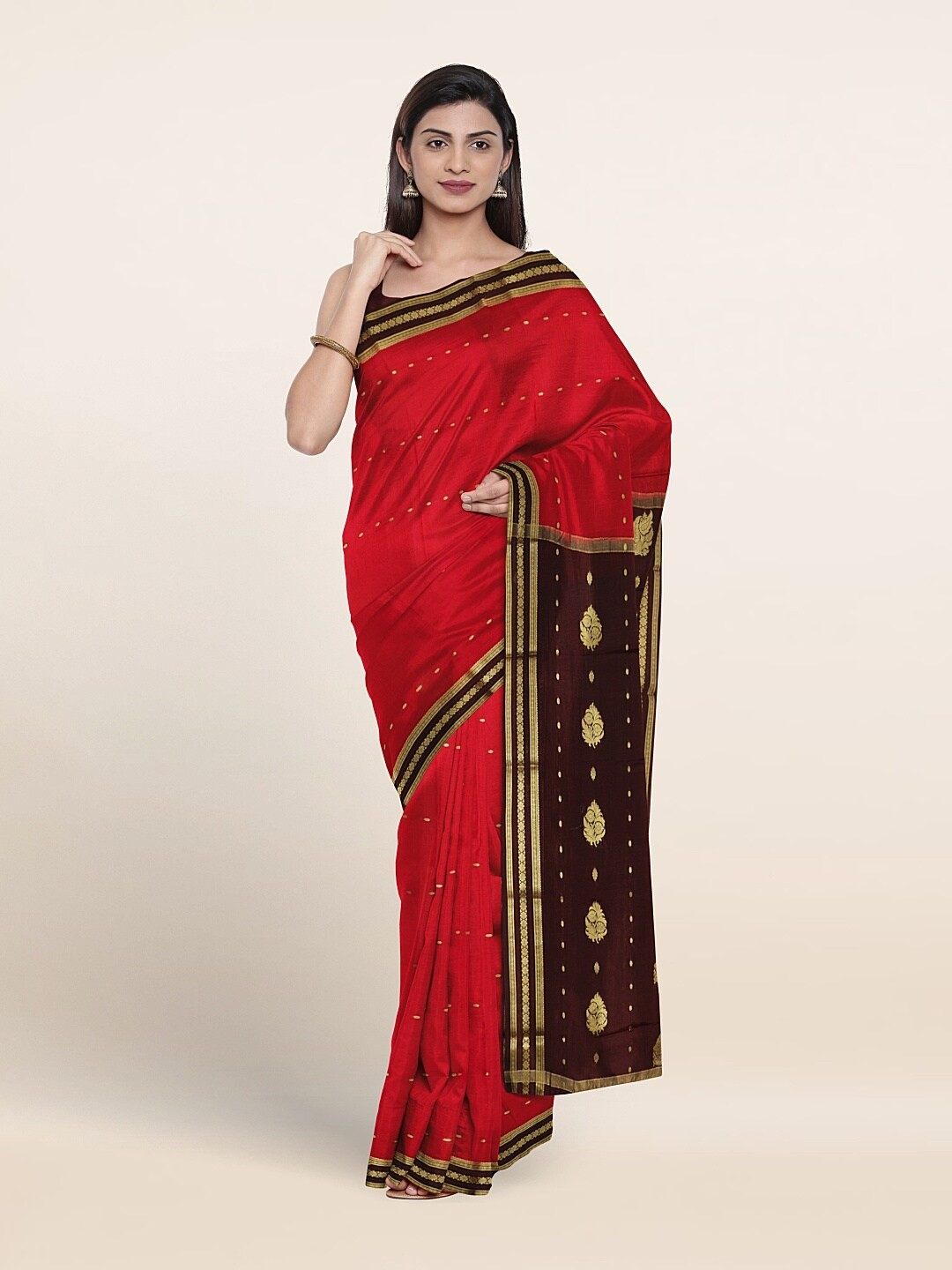 

Pothys Ethnic Motifs Printed Zari Pure Silk Saree, Red