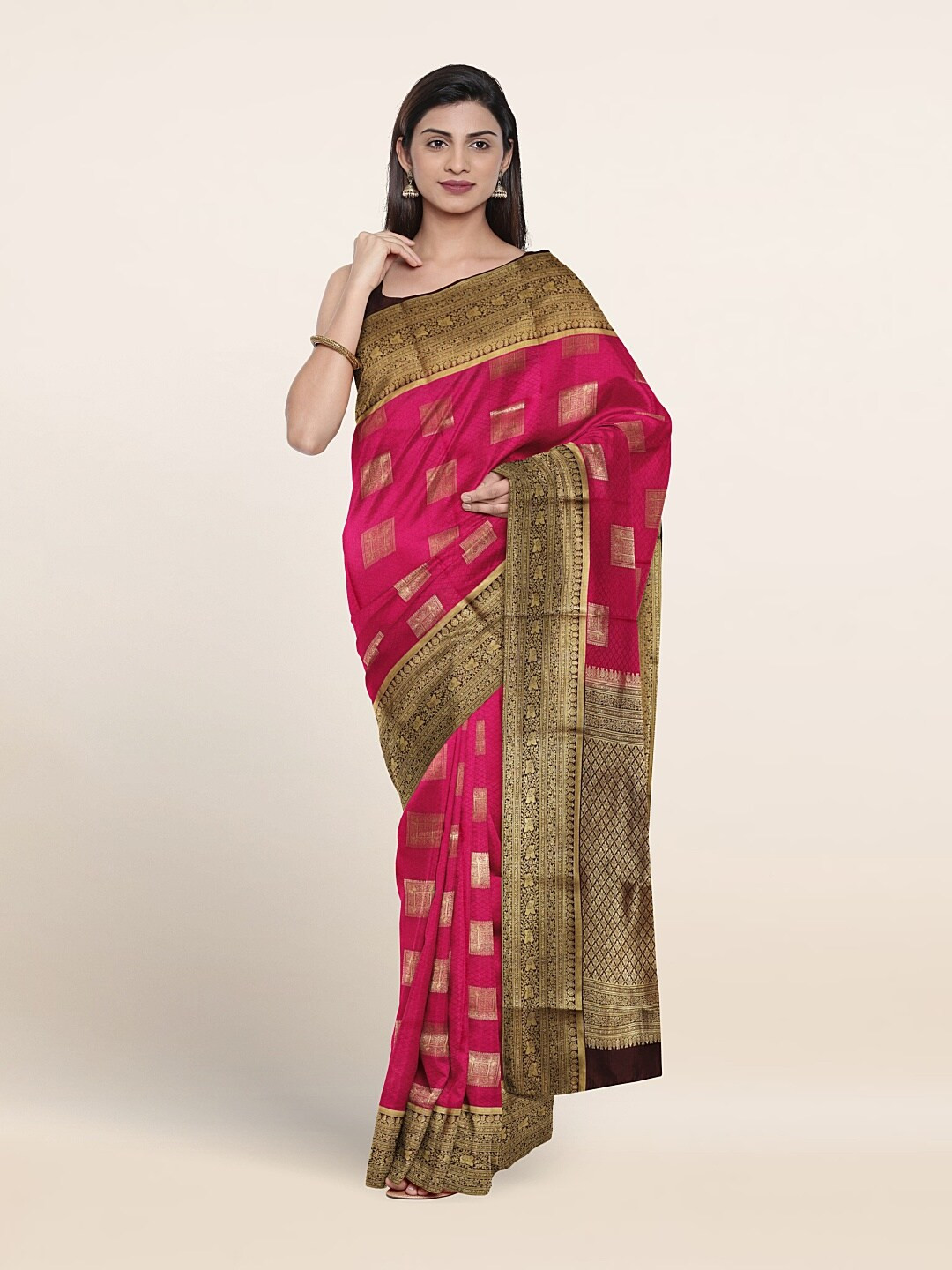

Pothys Ethnic Motifs Woven Design Zari Pure Silk Saree, Pink