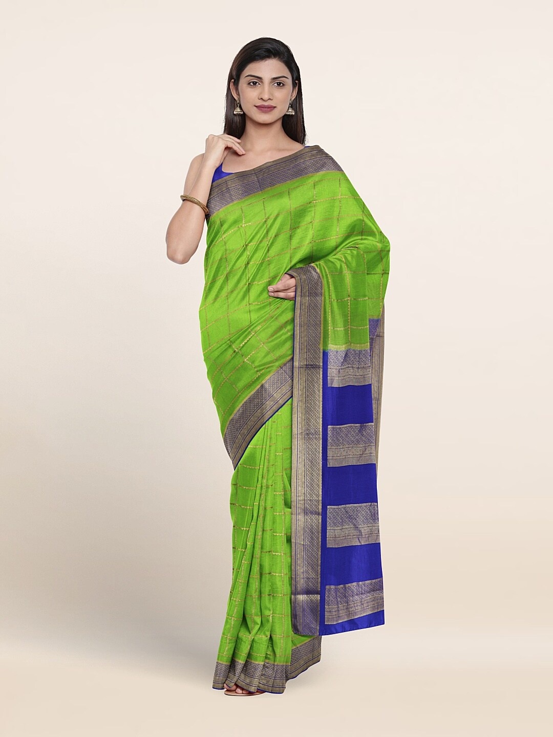 

Pothys Geometric Woven Design Zari Pure Silk Saree, Green