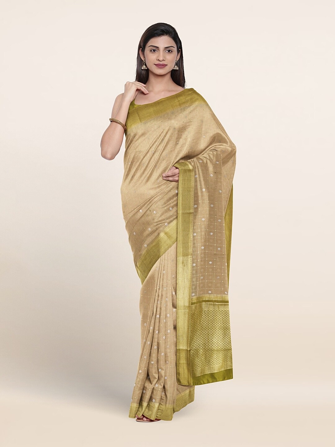 

Pothys Geometric Woven Design Zari Pure Silk Saree, Cream