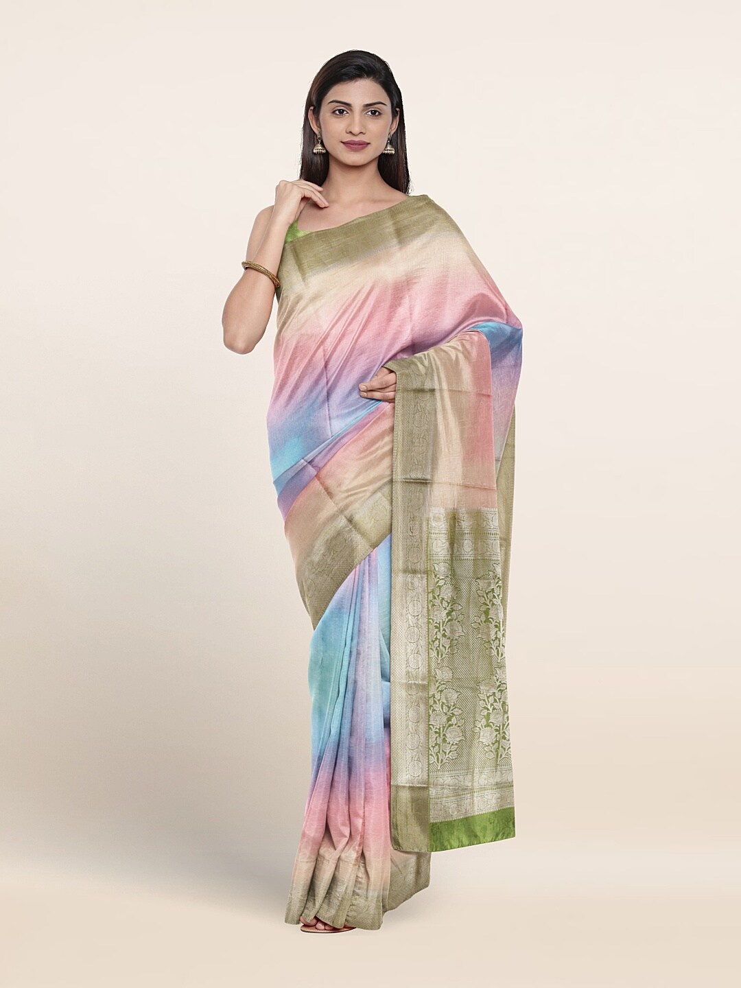 

Pothys Colourblocked Zari Pure Silk Saree, Blue