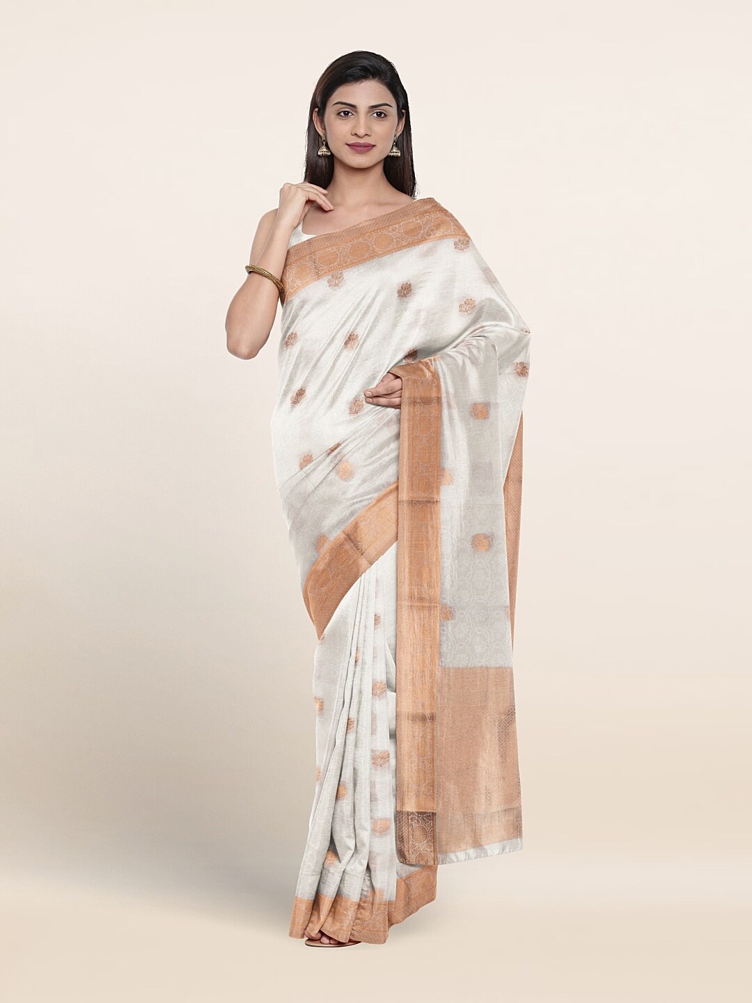 

Pothys Floral Woven Design Zari Pure Silk Saree, White
