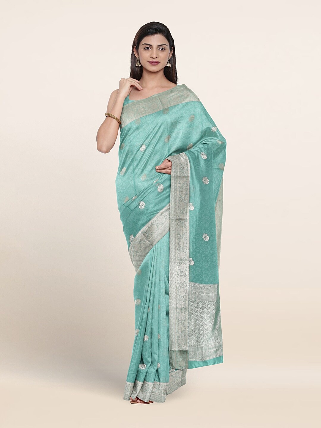 

Pothys Floral Woven Design Zari Pure Silk Saree, Blue