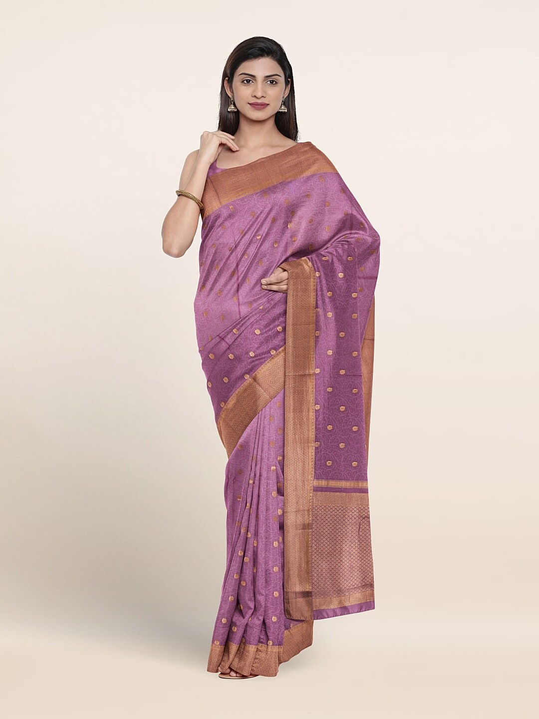 

Pothys Floral Woven Design Zari Pure Silk Saree, Lavender