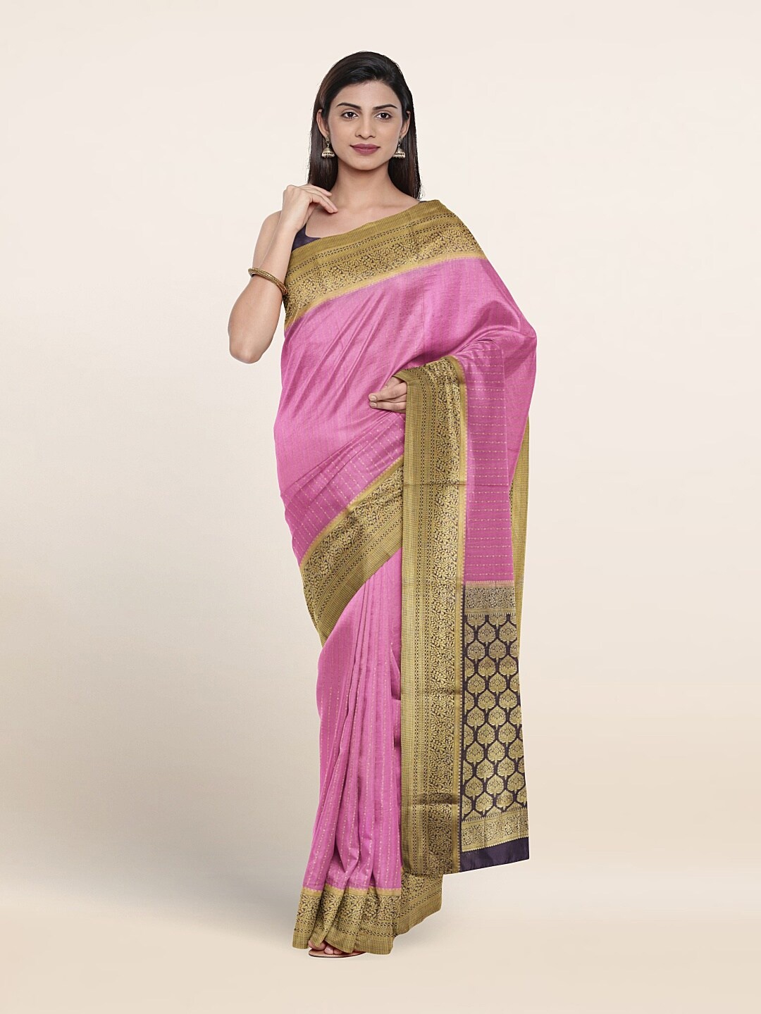 

Pothys Woven Design Zari Pure Mysore Silk Saree, Pink