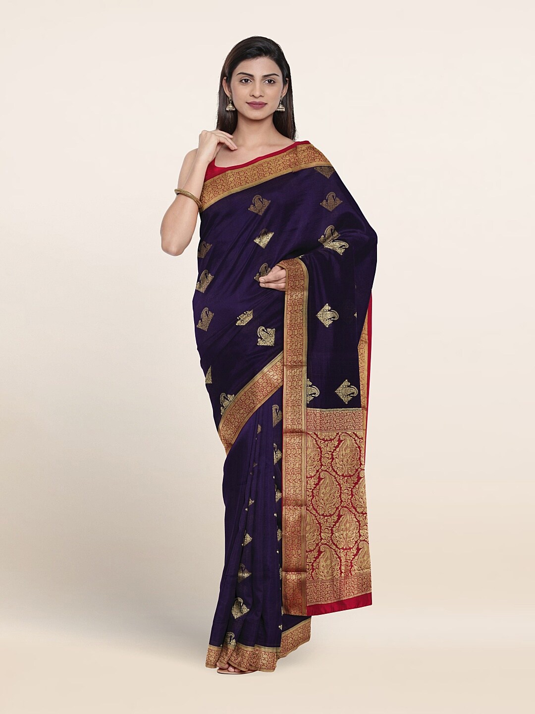 

Pothys Ethnic Motifs Woven Design Zari Pure Silk Saree, Blue