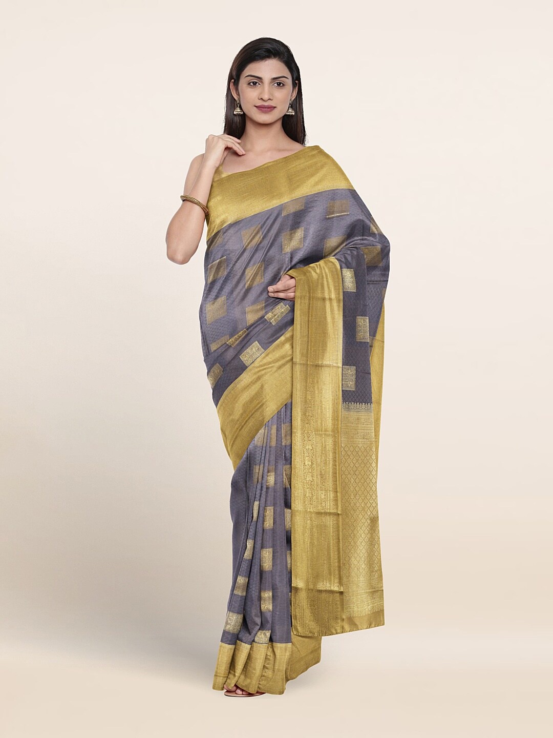 

Pothys Ethnic Motifs Woven Design Zari Pure Silk Saree, Grey