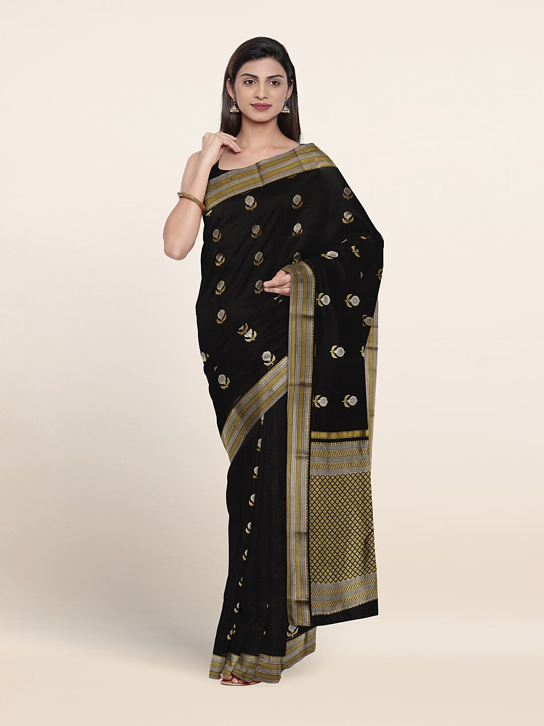 

Pothys Ethnic Motifs Woven Design Zari Pure Silk Saree, Black