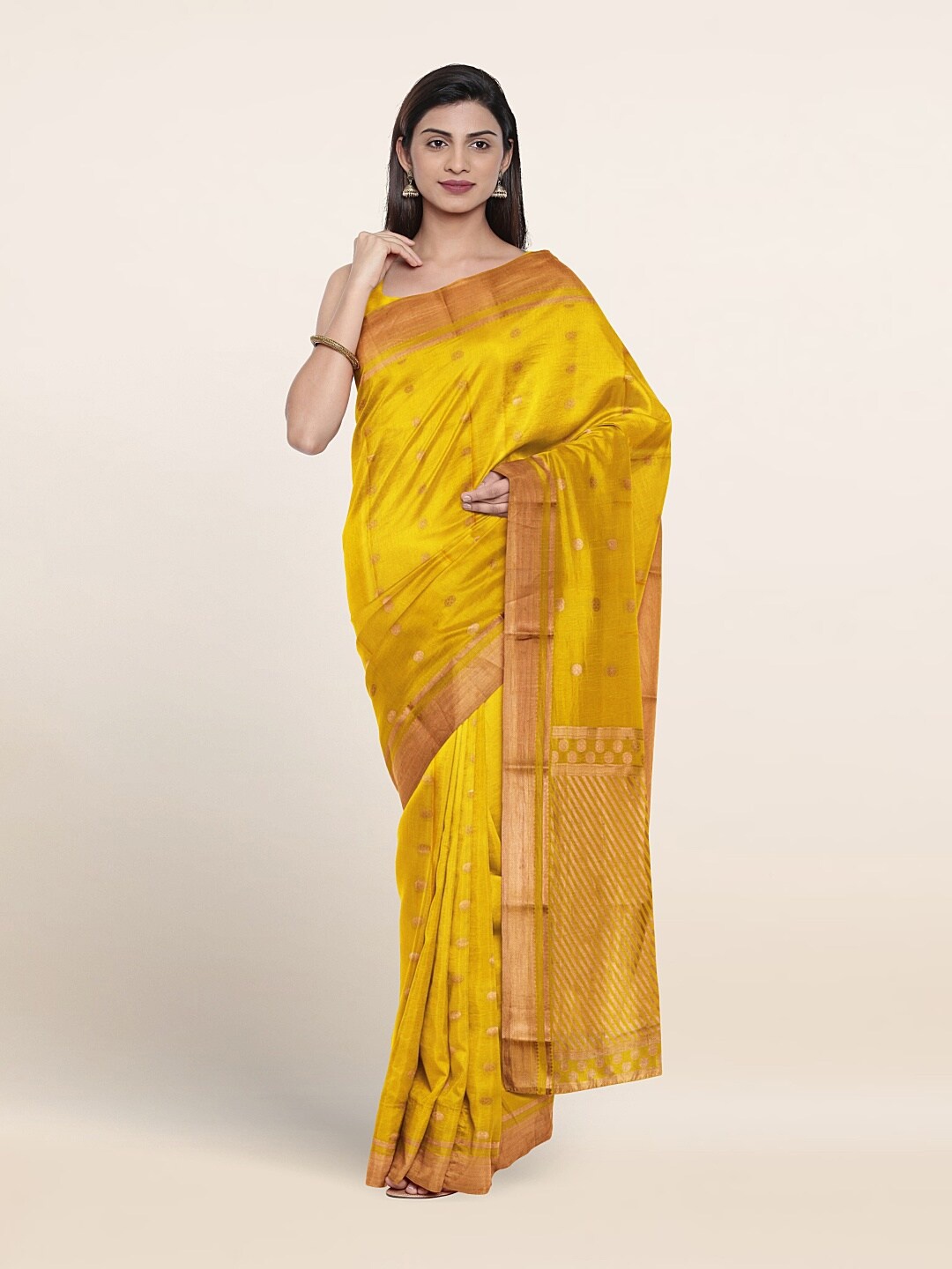 

Pothys Ethnic Motifs Woven design Zari Pure Silk Saree, Yellow