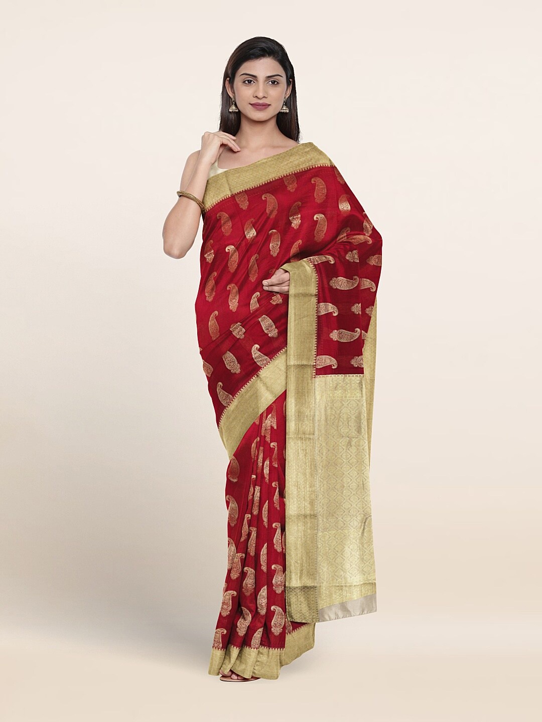 

Pothys Paisley Woven Design Zari Pure Silk Saree, Maroon