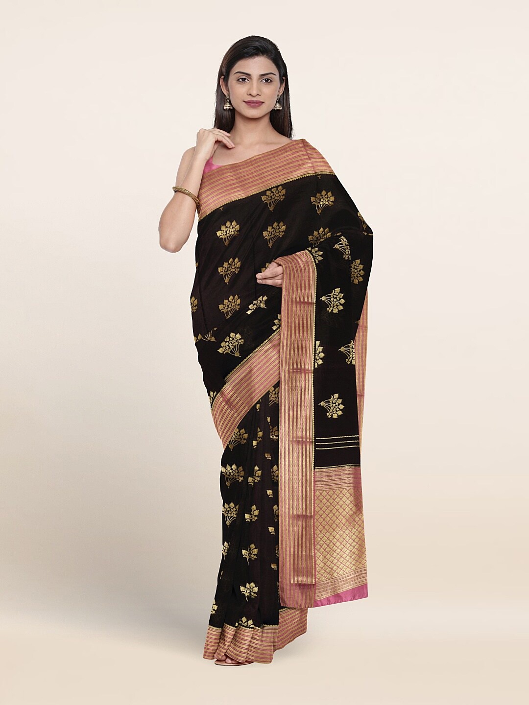 

Pothys Floral Woven Design Zari Pure Silk Saree, Black