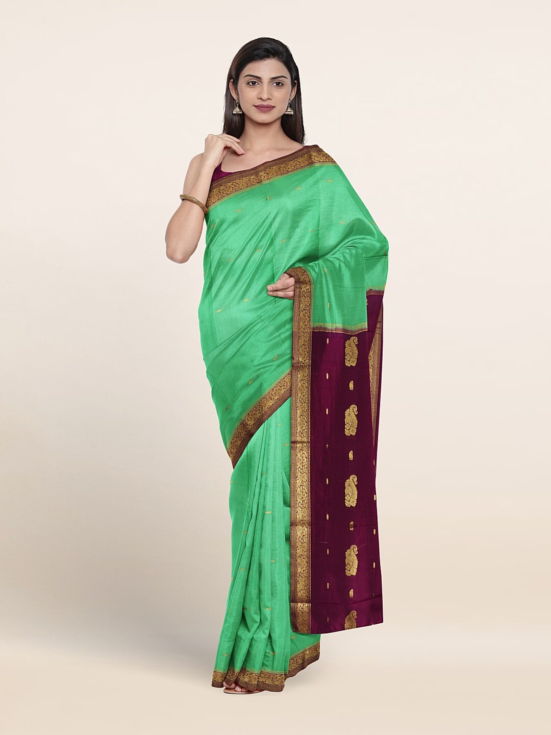 

Pothys Ethnic Motifs Woven Design Zari Pure Silk Saree, Green