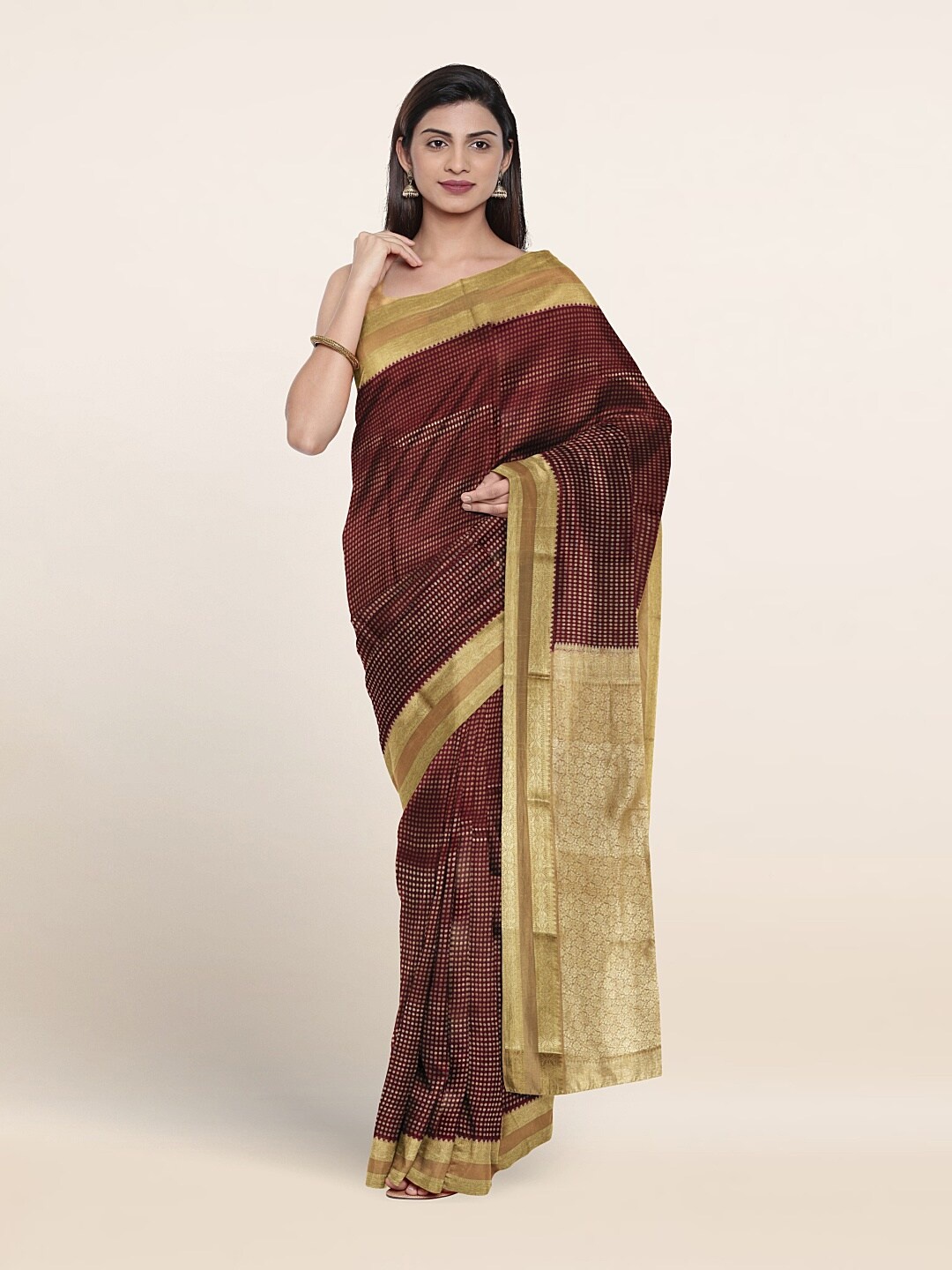

Pothys Polka Dots Woven Design Zari Pure Silk Saree, Maroon