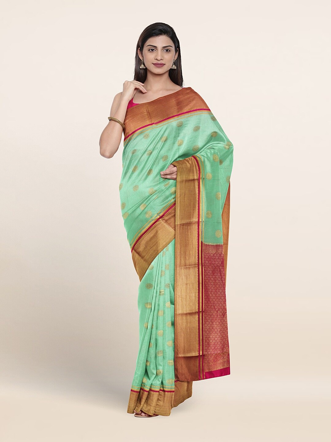 

Pothys Polka Dots Woven Design Zari Pure Silk Saree, Green