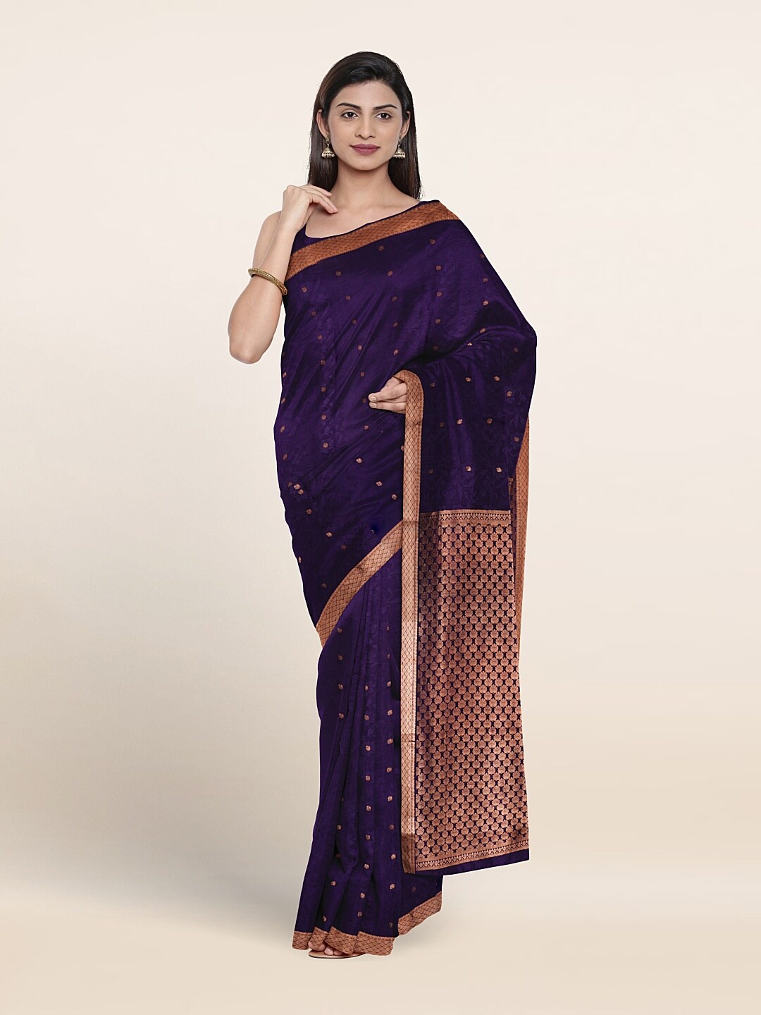

Pothys Floral Woven Design Zari Pure Silk Saree, Navy blue