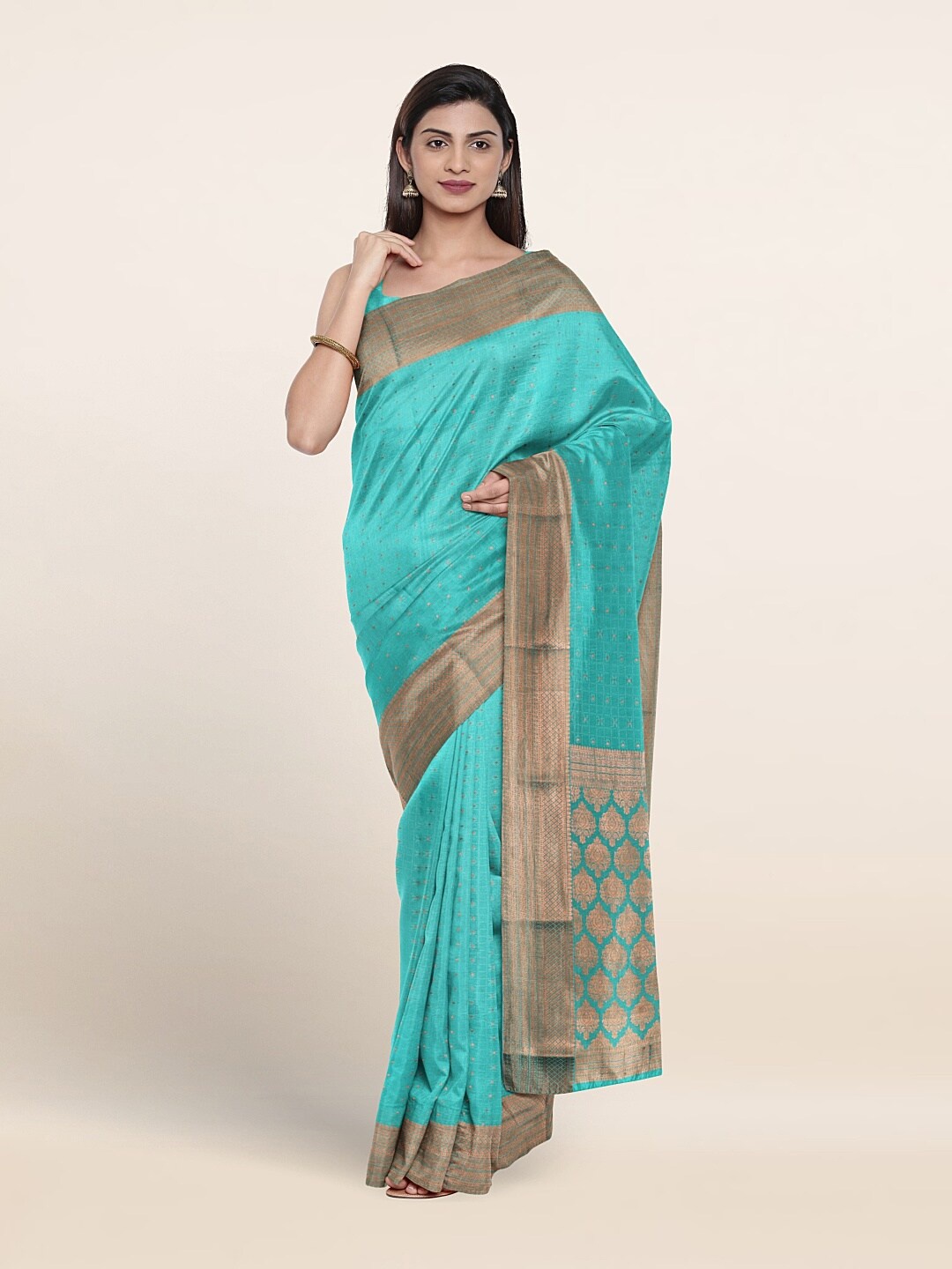 

Pothys Floral Woven Design Zari Pure Mysore Silk Saree, Blue