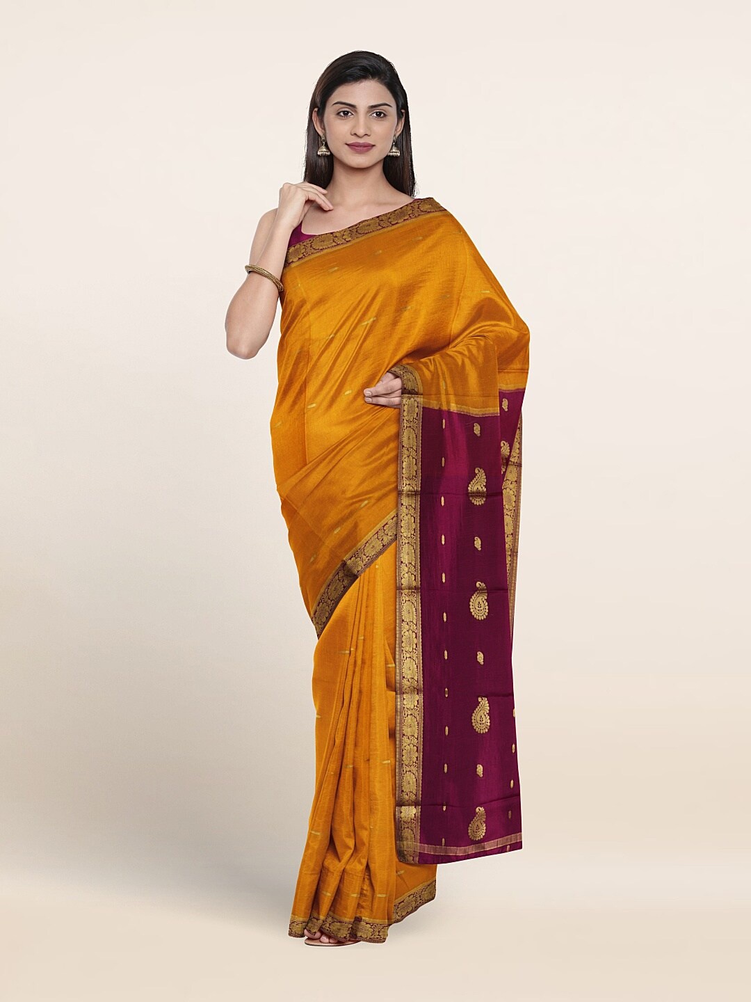 

Pothys Ethnic Motifs Woven Design Zari Pure Mysore Silk Saree, Yellow