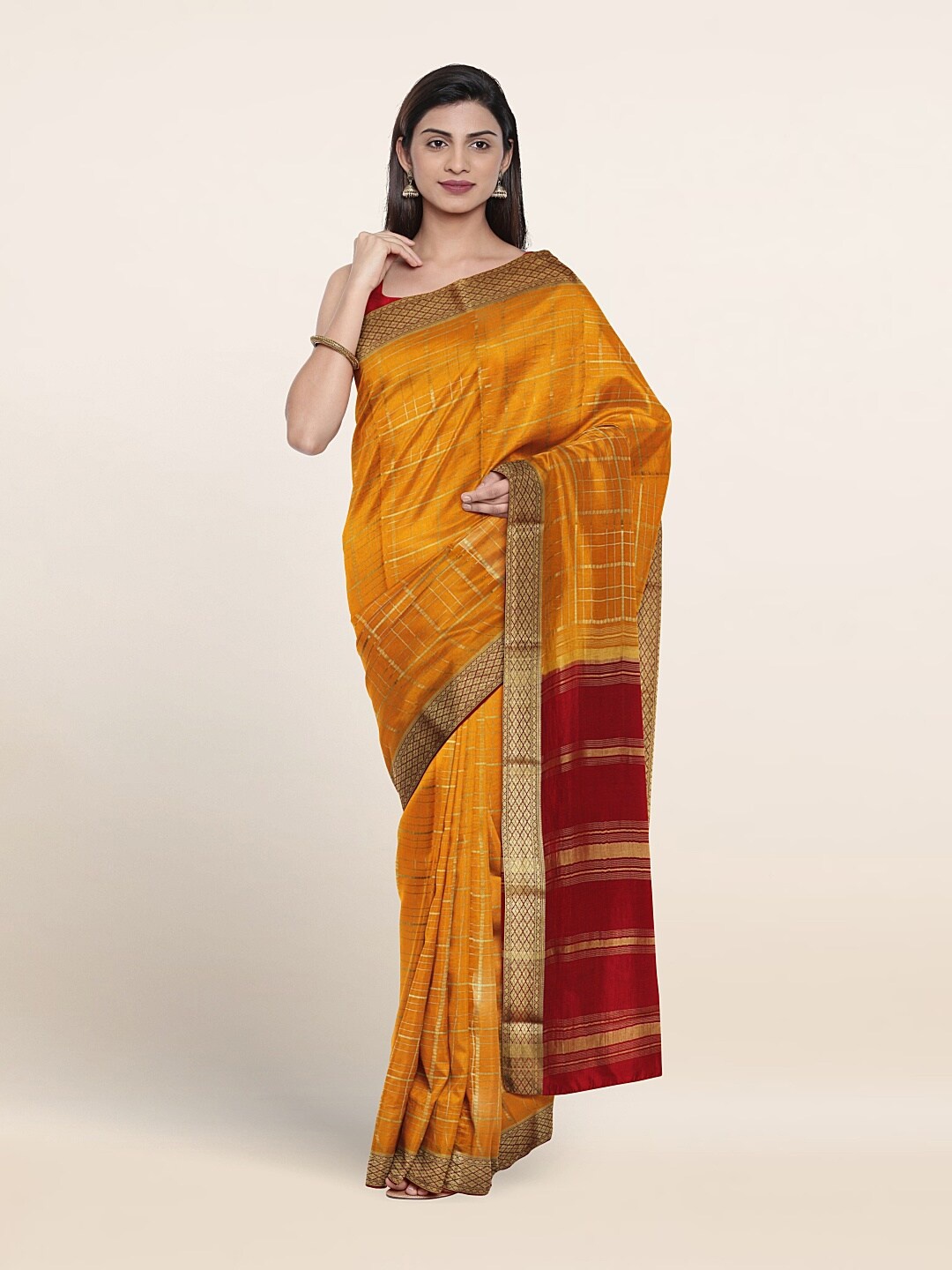 

Pothys Checked Woven Design Zari Pure Silk Saree, Yellow