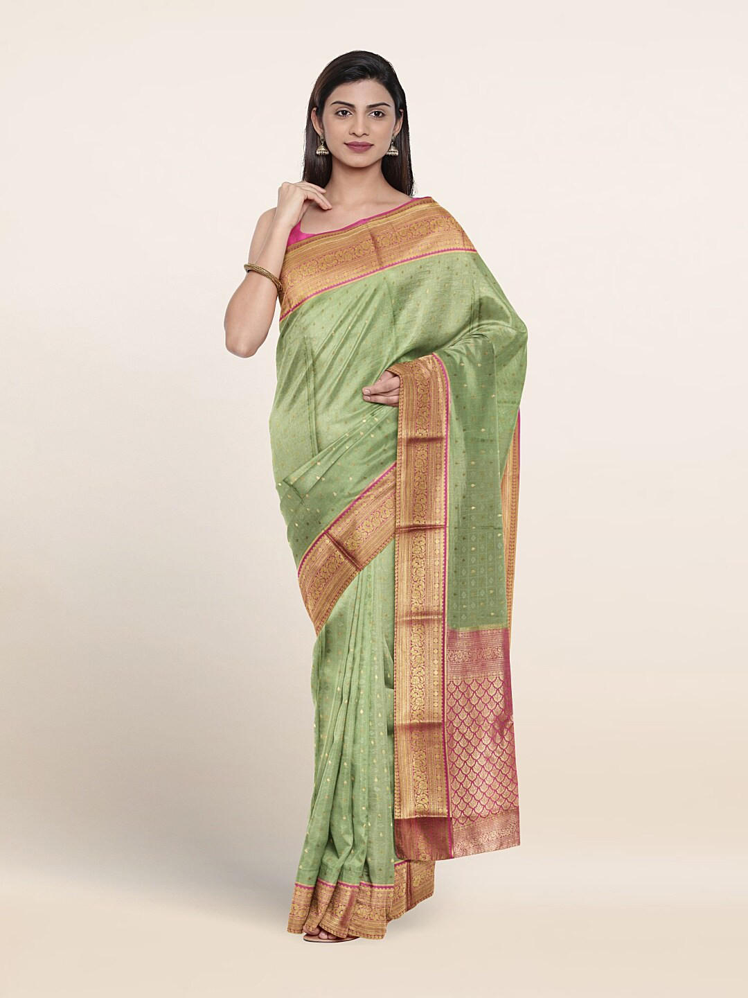 

Pothys Ethnic Motifs Woven Design Zari Pure Silk Saree, Green