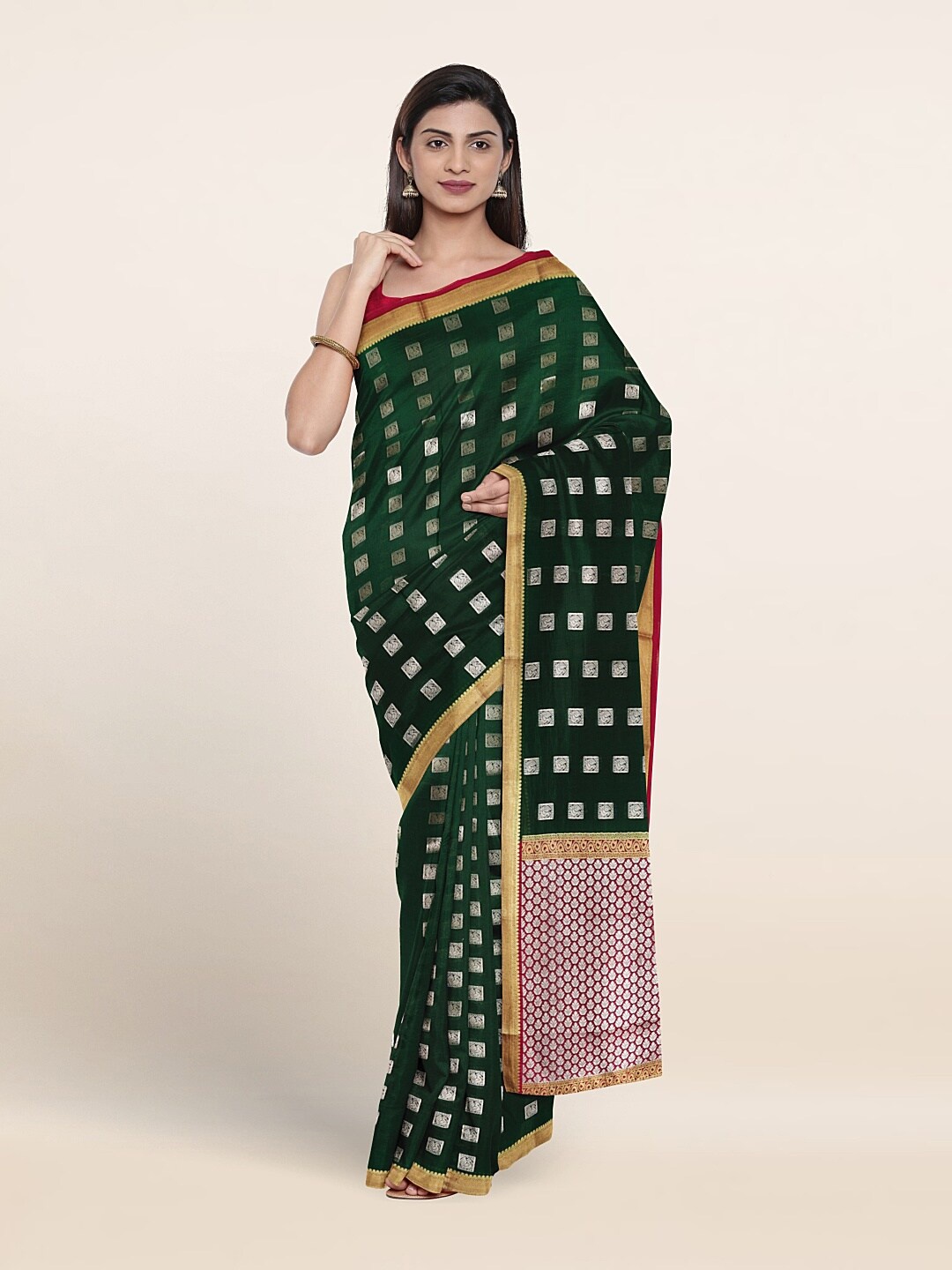 

Pothys Ethnic Motifs Woven Design Zari Pure Silk Saree, Green