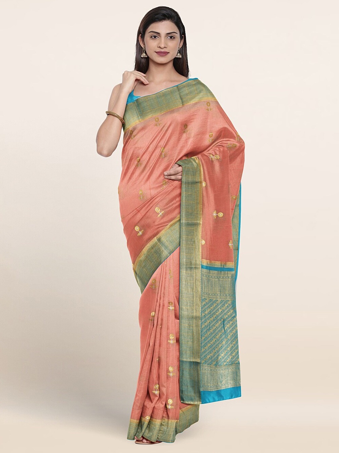 

Pothys Ethnic Motifs Woven Design Zari Pure Silk Saree, Peach