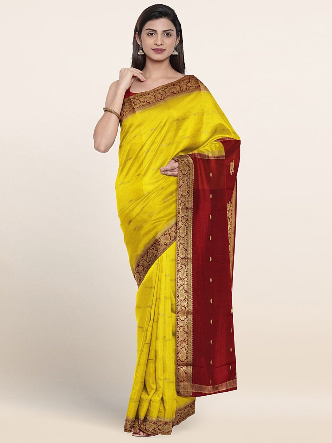 

Pothys Woven Design Zari Pure Silk Saree, Yellow