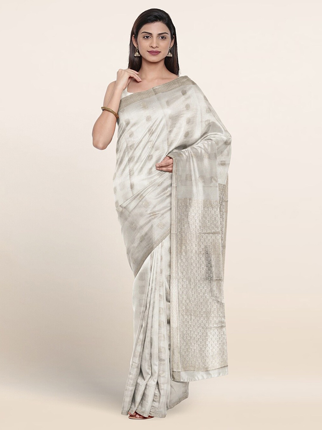 

Pothys Ethnic Motifs Woven Design Pure Silk Saree, White