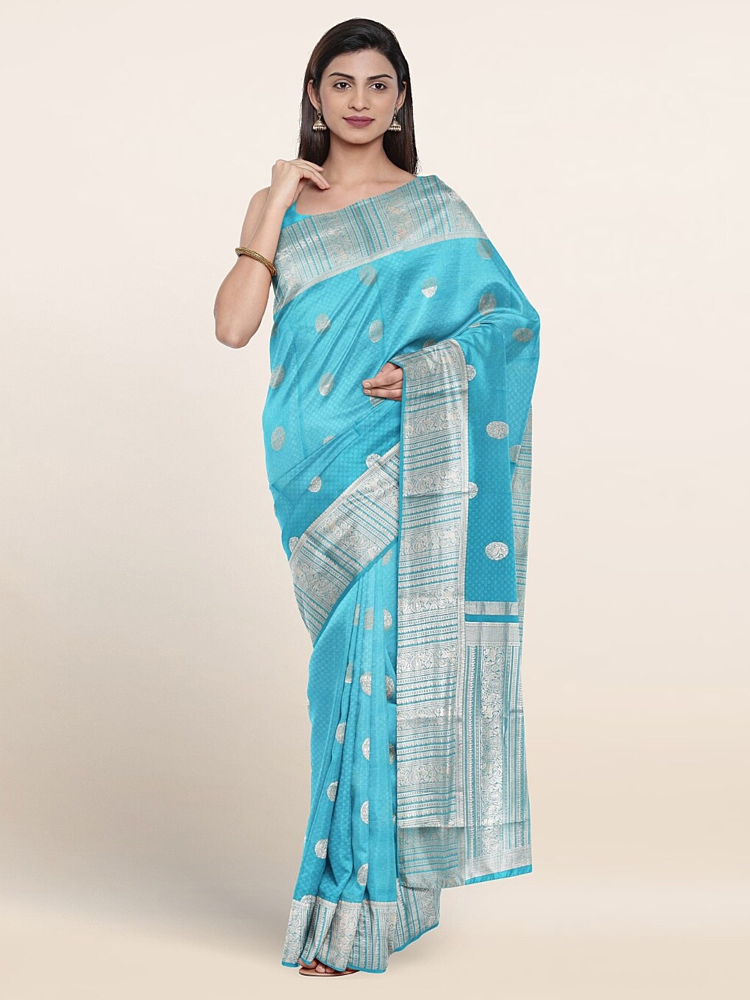 

Pothys Ethnic Motifs Woven Design Zari Pure Silk Saree, Blue