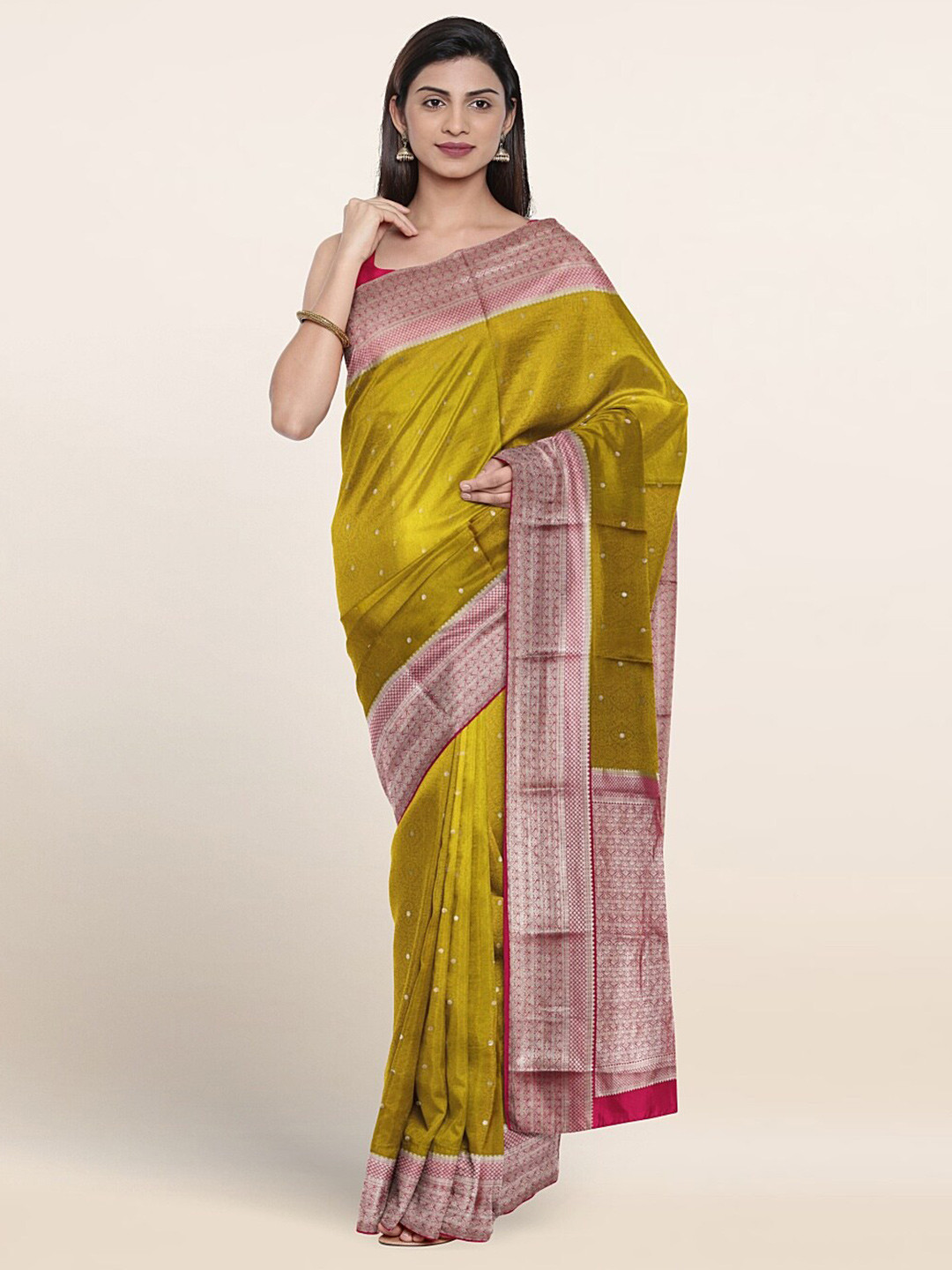 

Pothys Floral Woven Design Zari Pure Silk Saree, Green