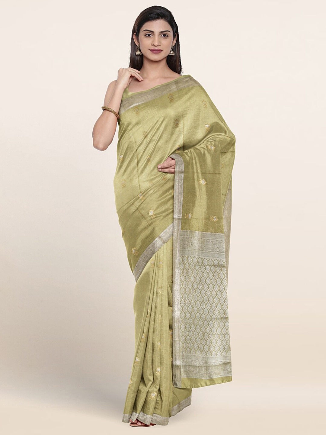

Pothys Floral Woven Design Zari Pure Silk Saree, Green