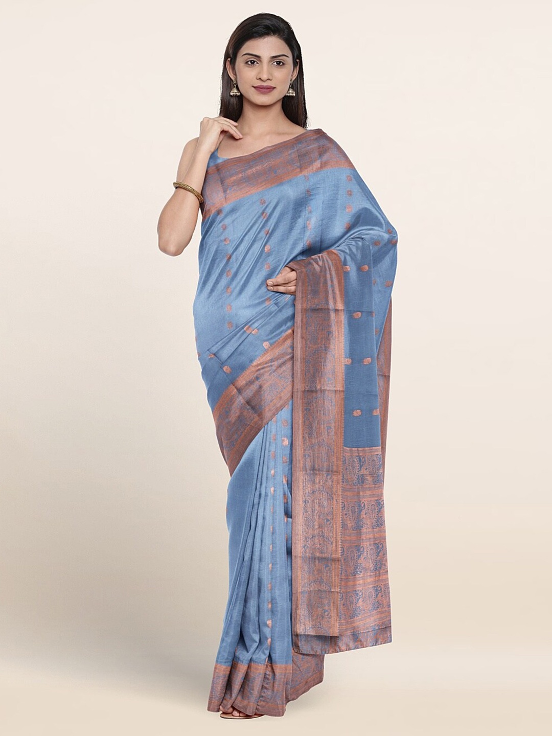 

Pothys Ethnic Motifs Woven Design Zari Pure Silk Saree, Blue