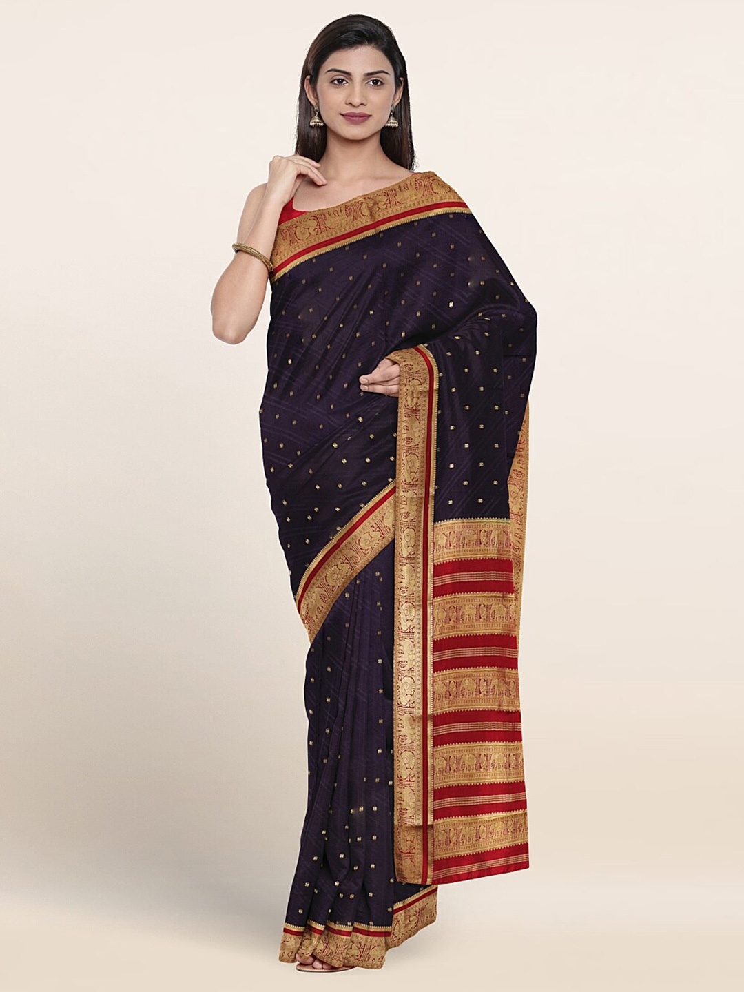 

Pothys Floral Woven Design Zari Pure Silk Saree, Navy blue