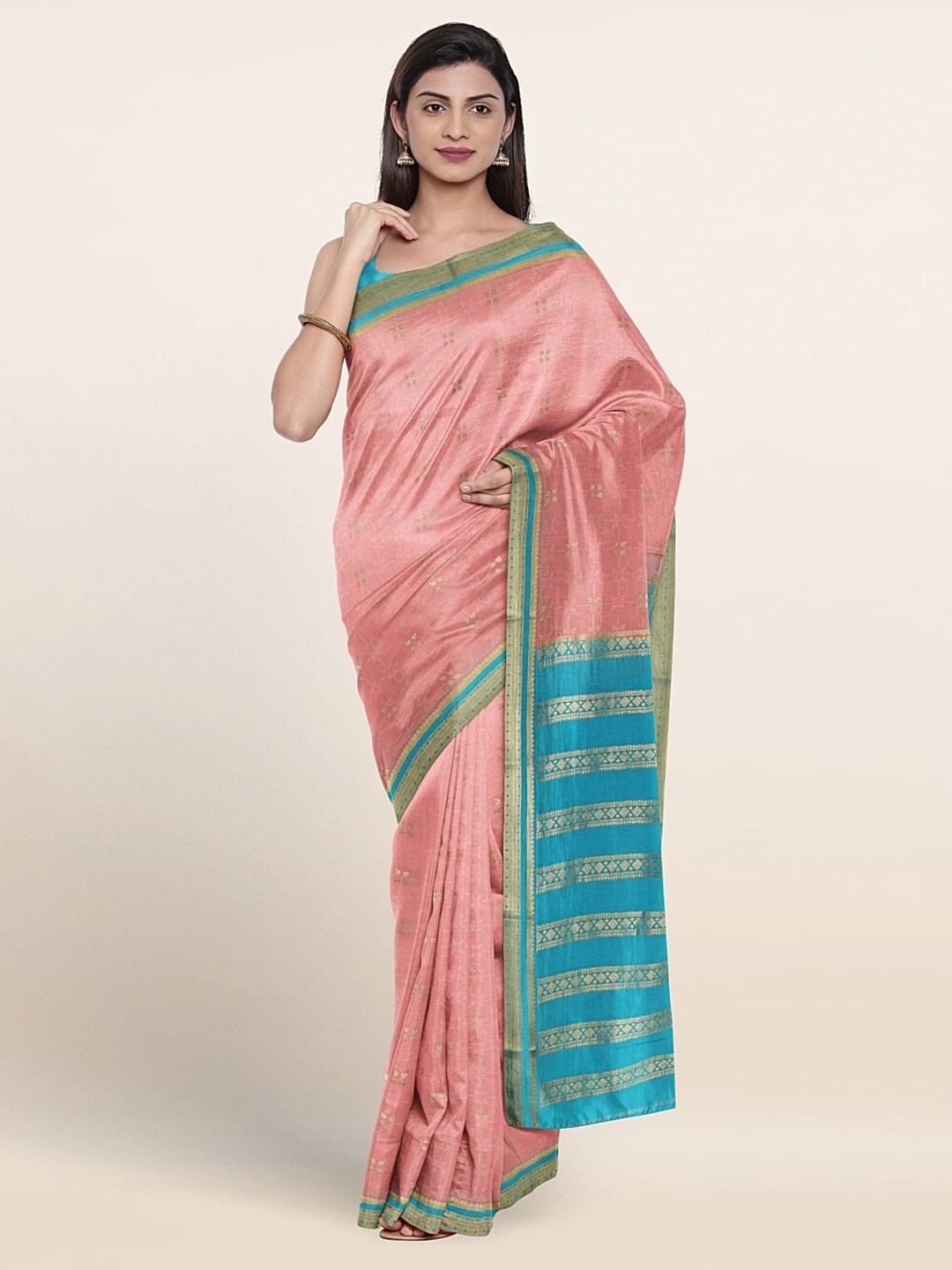 

Pothys Floral Woven Design Zari Pure Silk Saree, Peach