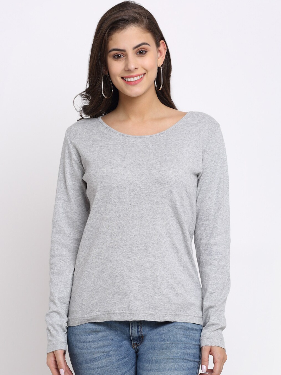 

Rute Boat Neck Cotton T-shirt, Grey melange