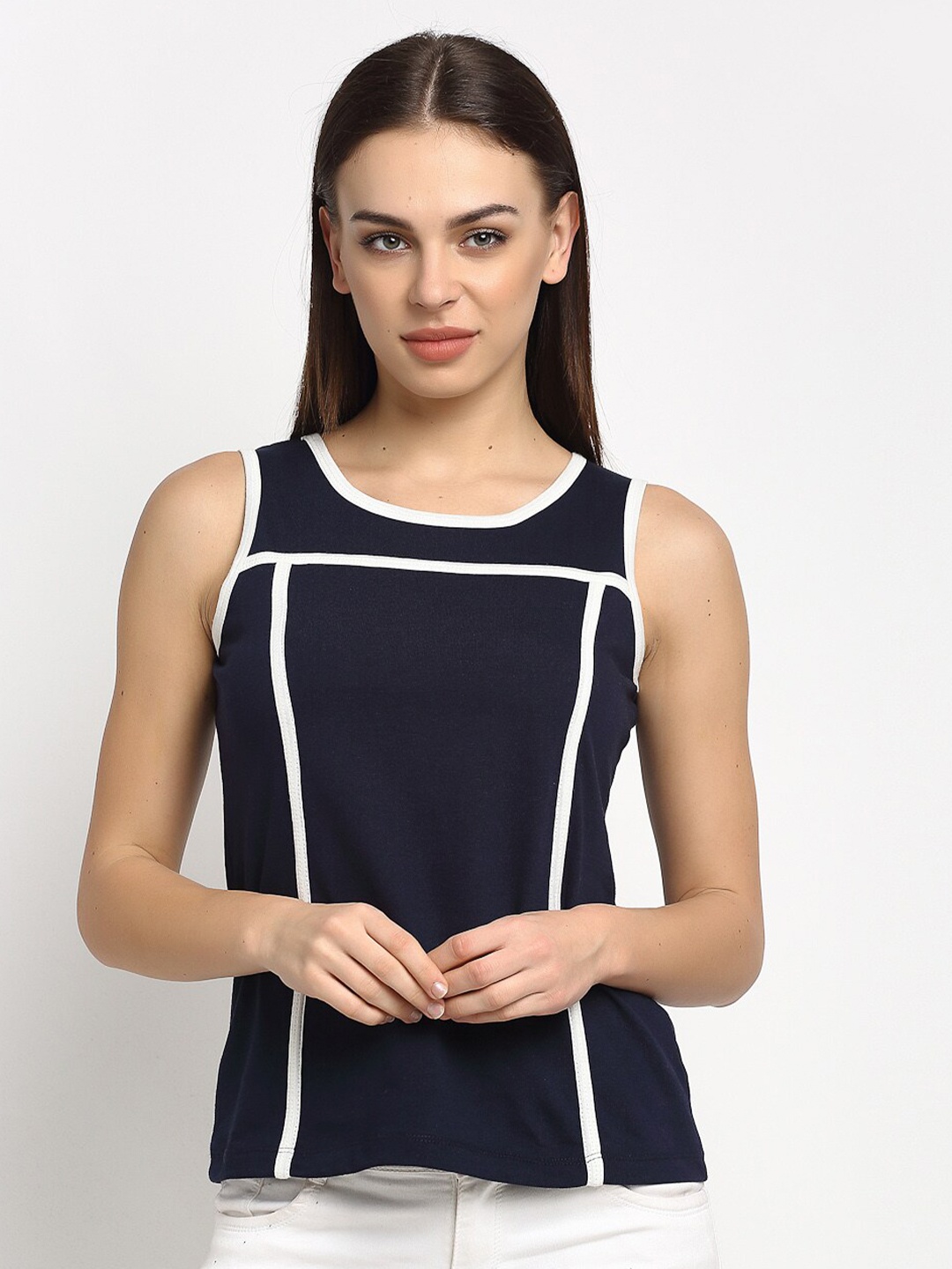 

Rute Round Neck Sleeveless Cotton T-shirt, Blue
