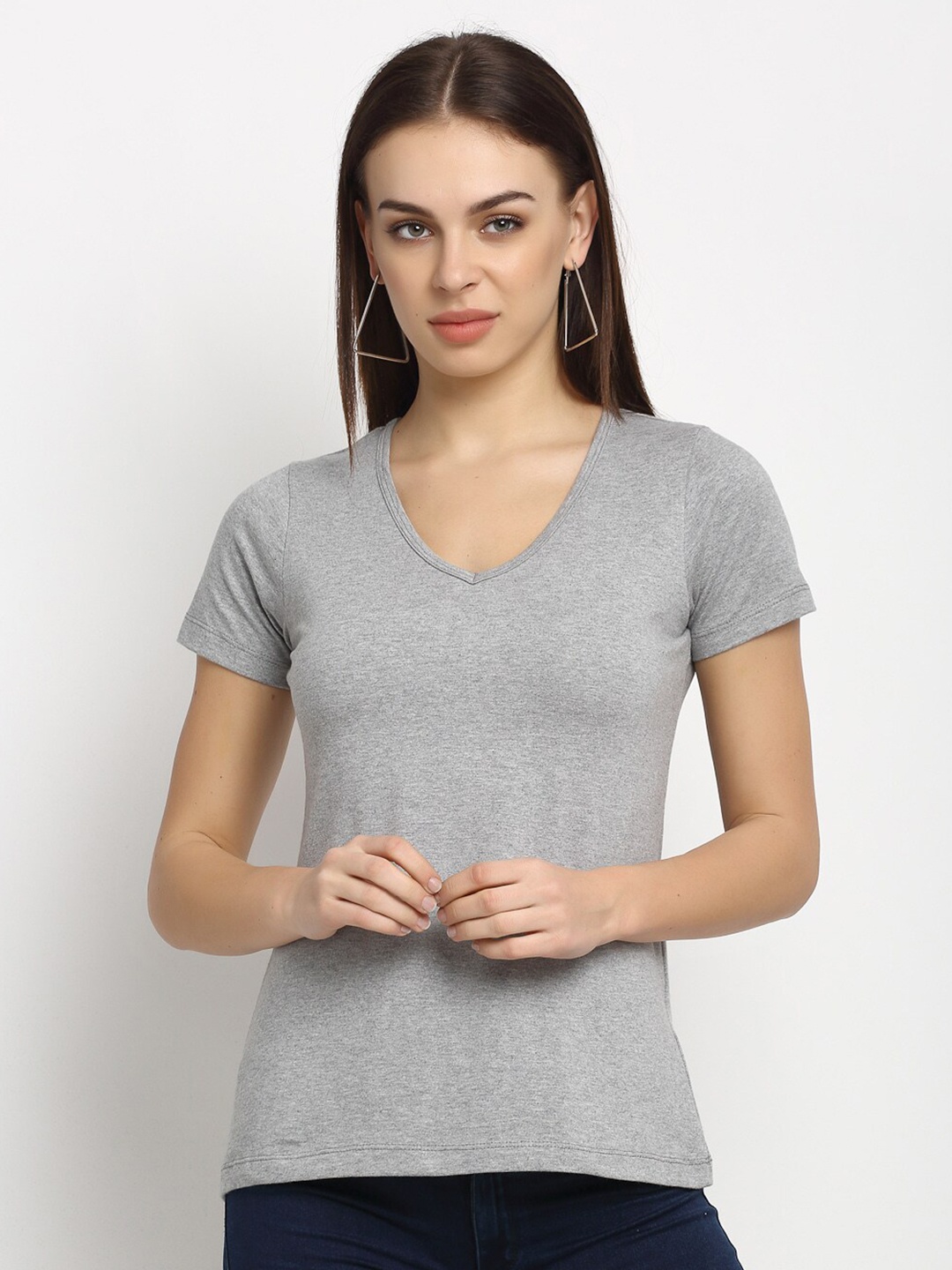 

Rute V-Neck Short Sleeves Cotton T-shirt, Grey