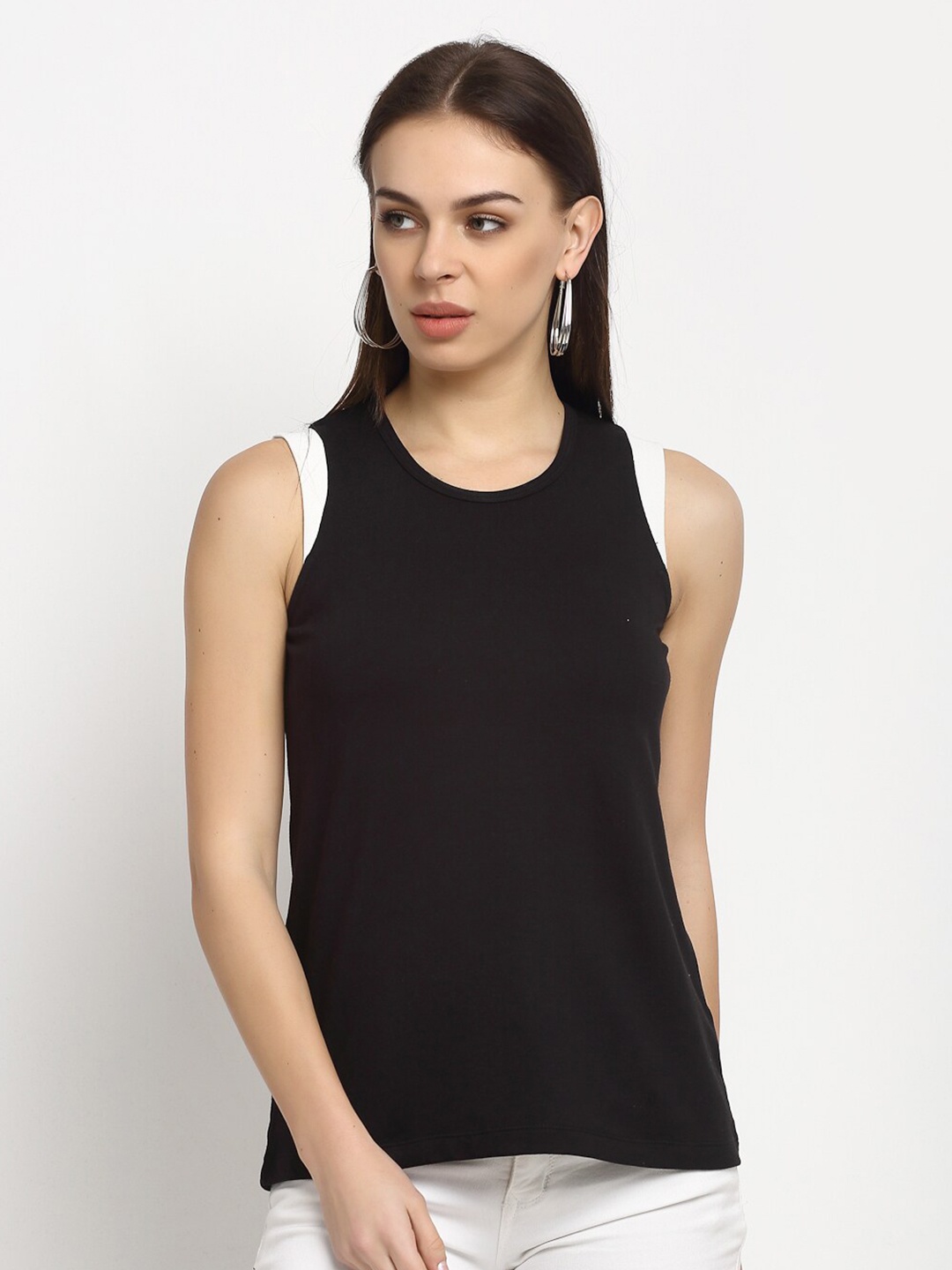 

Rute Women Sleeveless Pure Cotton T-shirt, Black