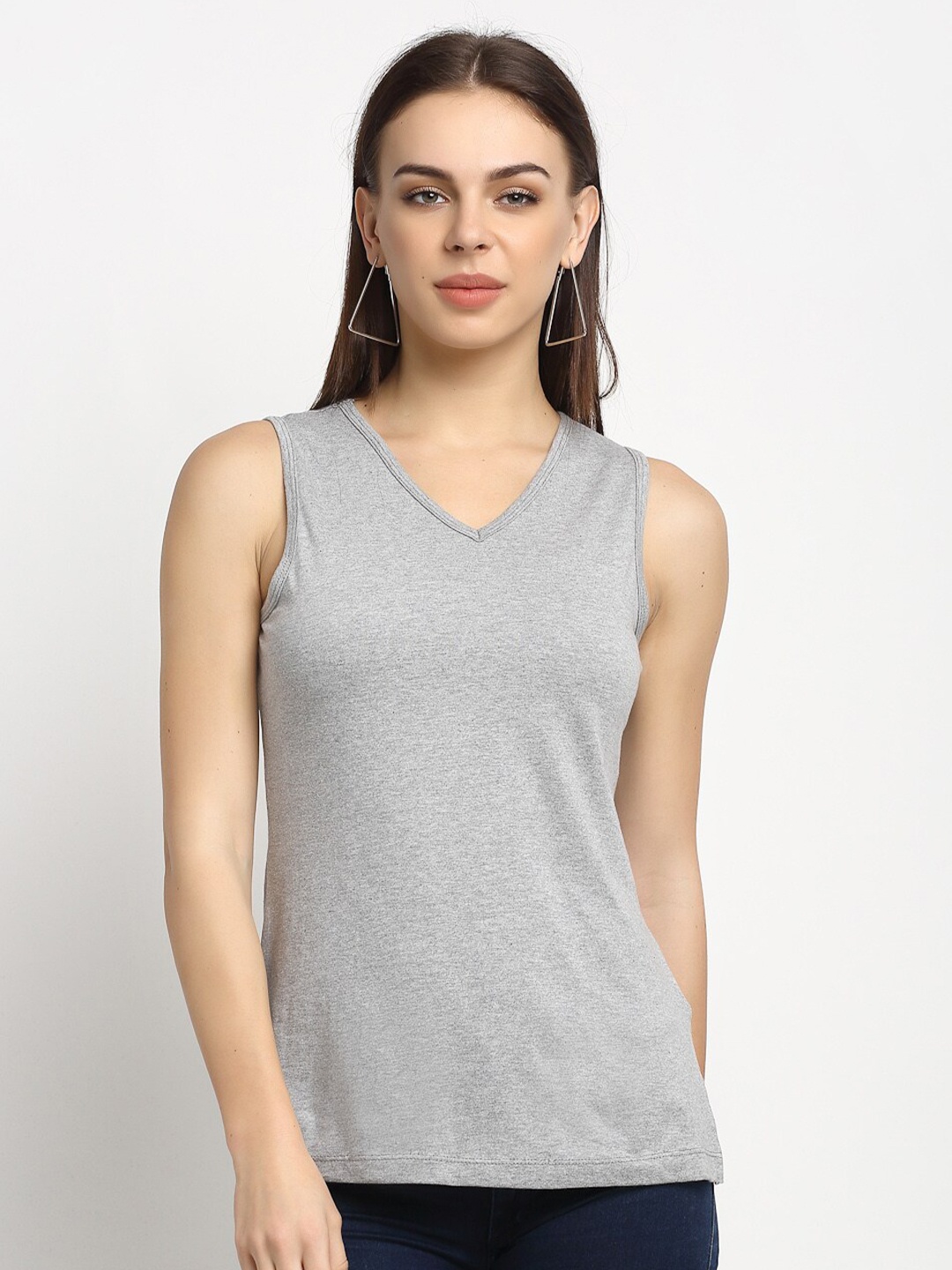 

Rute Women V-Neck Sleeveless Pure Cotton T-shirt, Grey