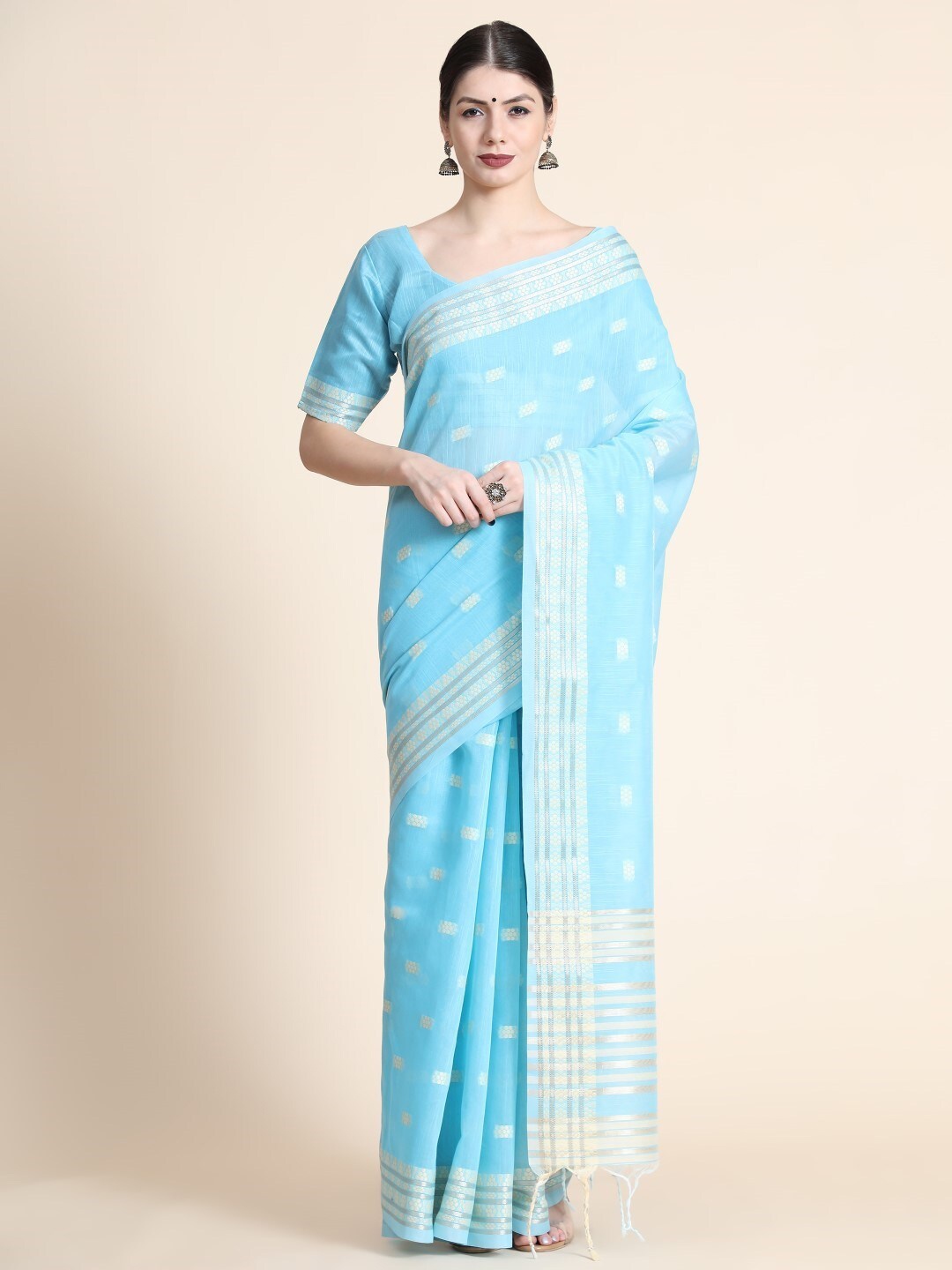 

VISHNU WEAVES Ethnic Motif Chikankari Pure Cotton Saree, Teal