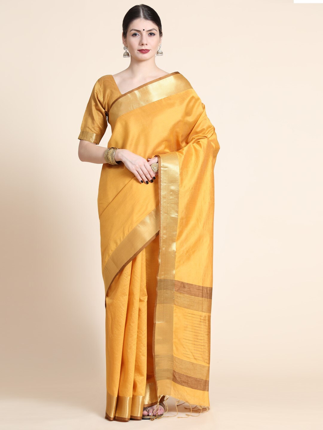 

VISHNU WEAVES Zari Mysore Silk Saree With Tassels, Yellow