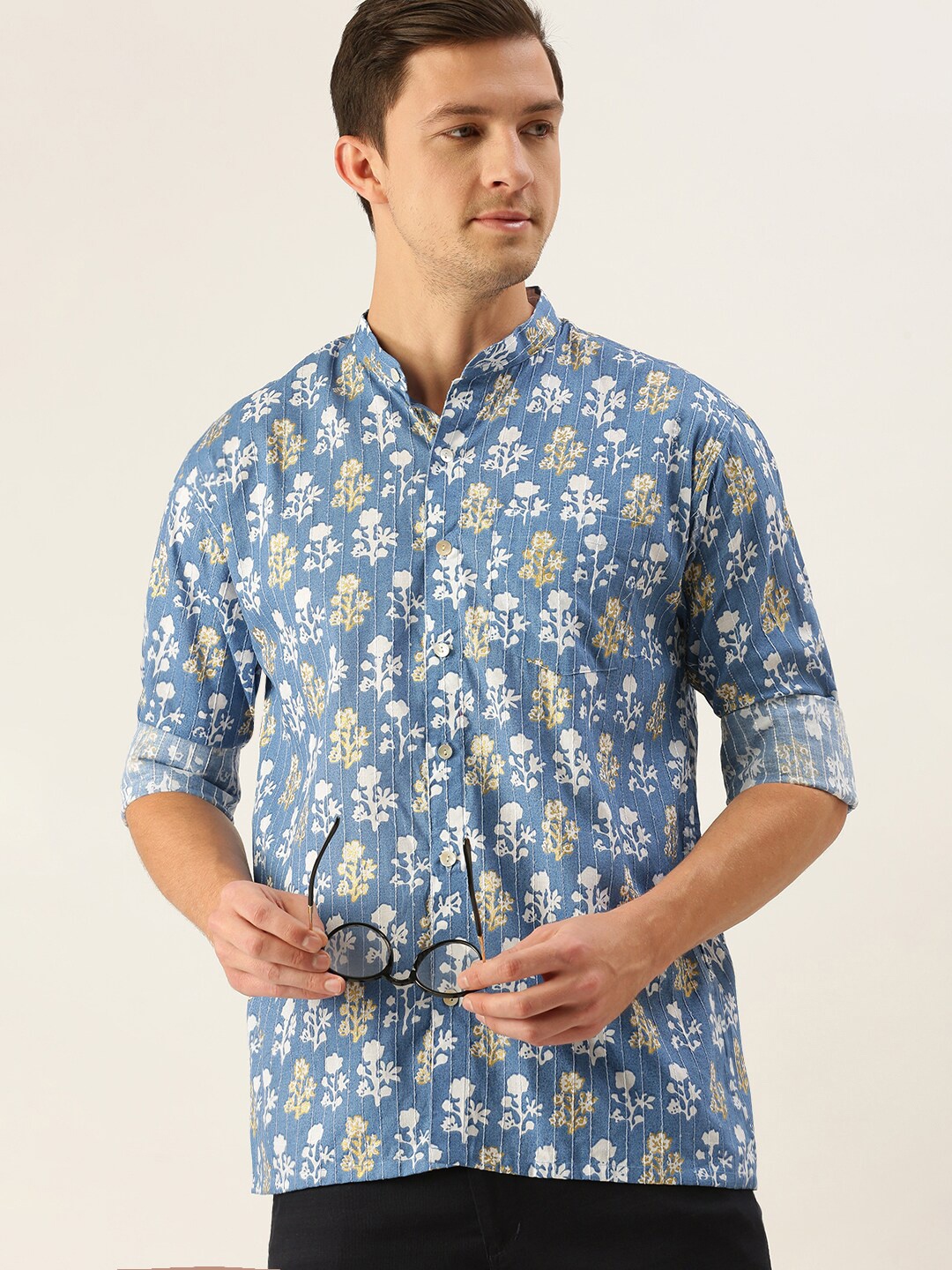 

VASTRAMAY Floral Printed Cotton Regular Fit Casual Shirt, Blue