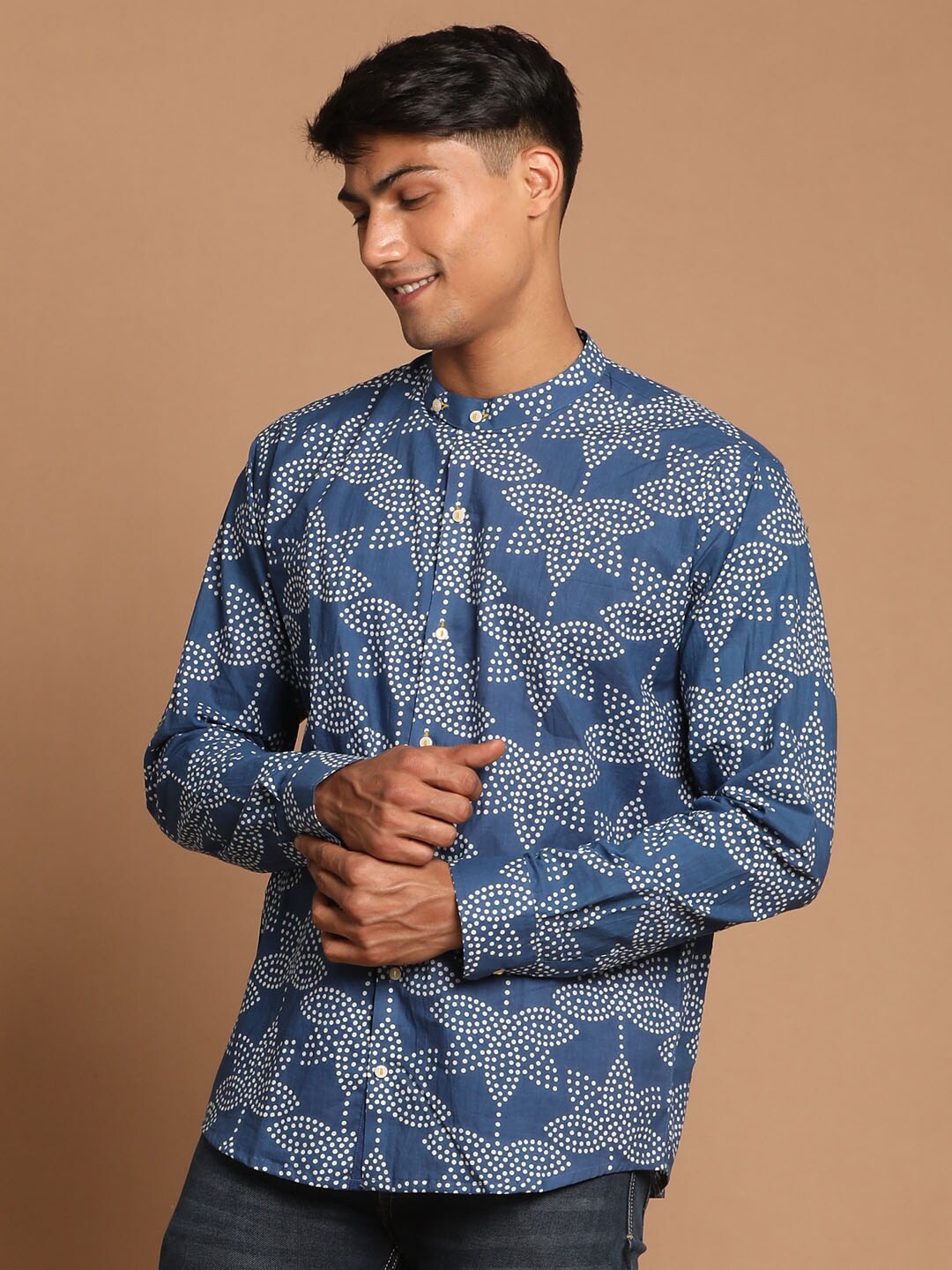 

VASTRAMAY Floral Printed Premium Casual Cotton Shirt, Blue